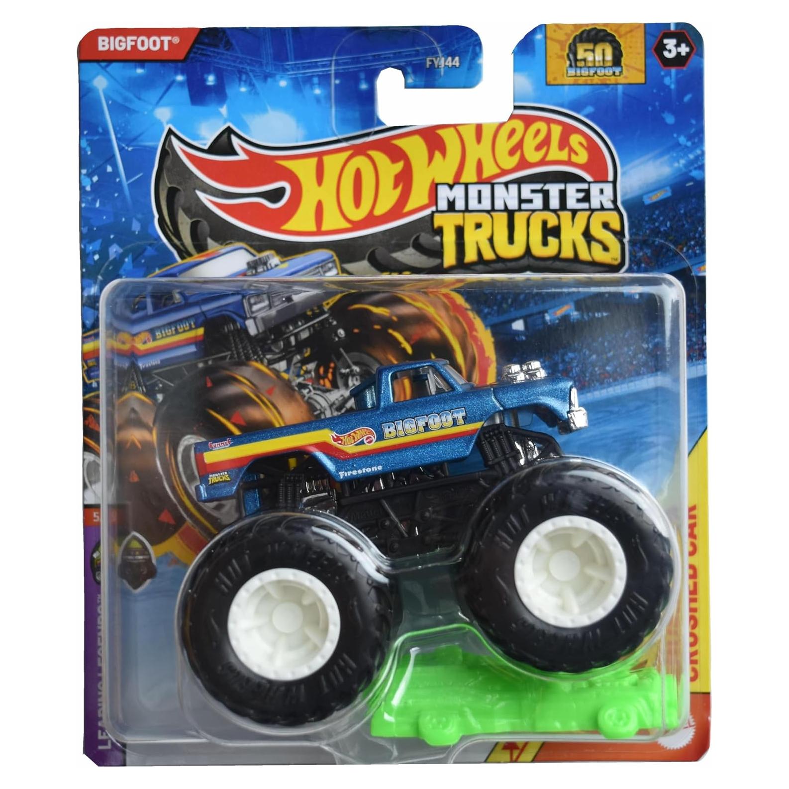 Hot Wheels Monster Trucks Bigfoot 1:64 con coche aplastado