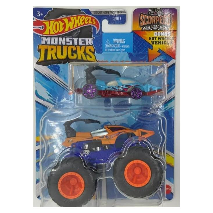 Hot Wheels Monster Trucks Escorpión Naranja + Auto 1:64 Diecast