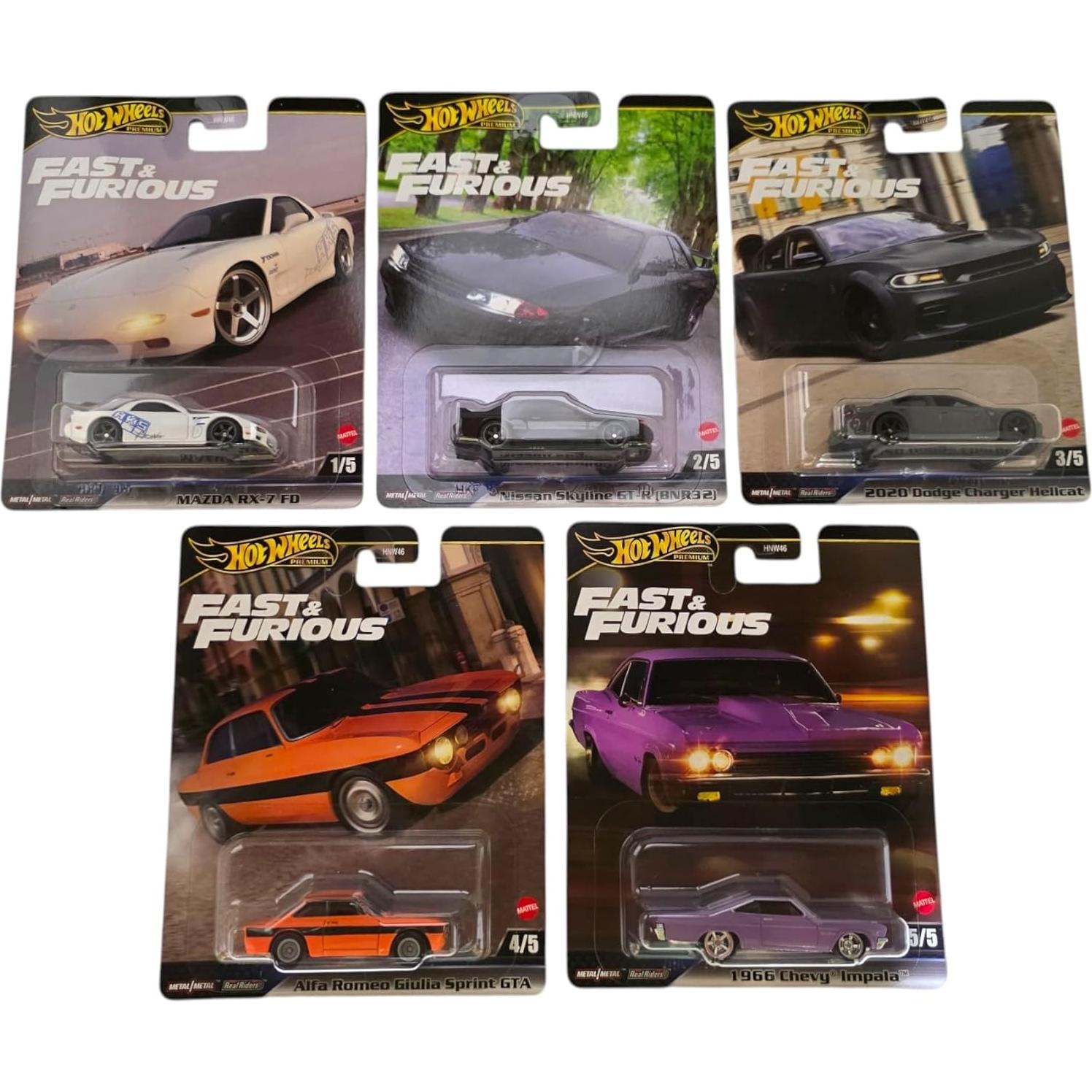 Set de 5 Autos de Metal Hot Wheels Rápido y Furioso 1:64