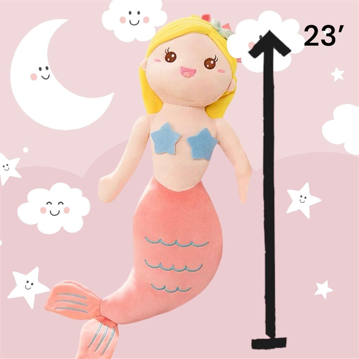 Peluche de Sirena Amarillo 58 cm Suave para Niñas