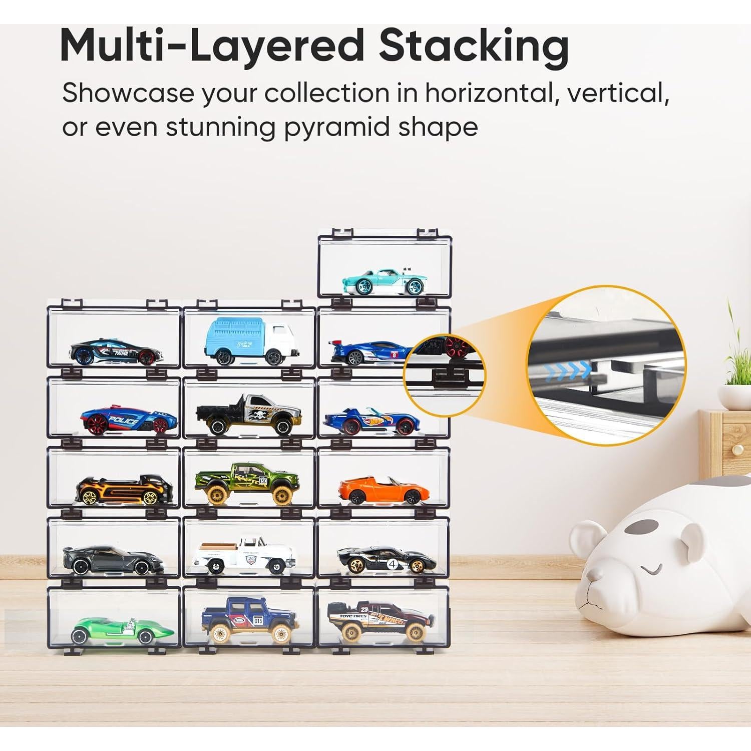 Estuche de exhibición Hot Wheels 16 cajas apilables transparentes