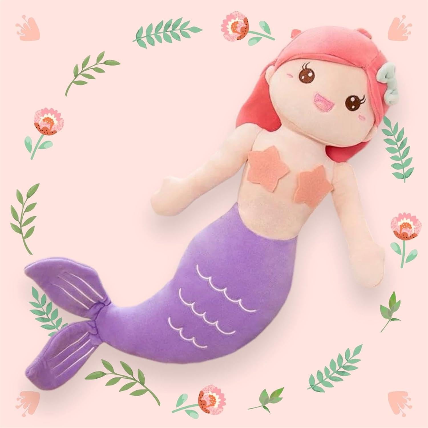 Peluche Sirena Almohada Suave 58 cm Fucsia y Morado