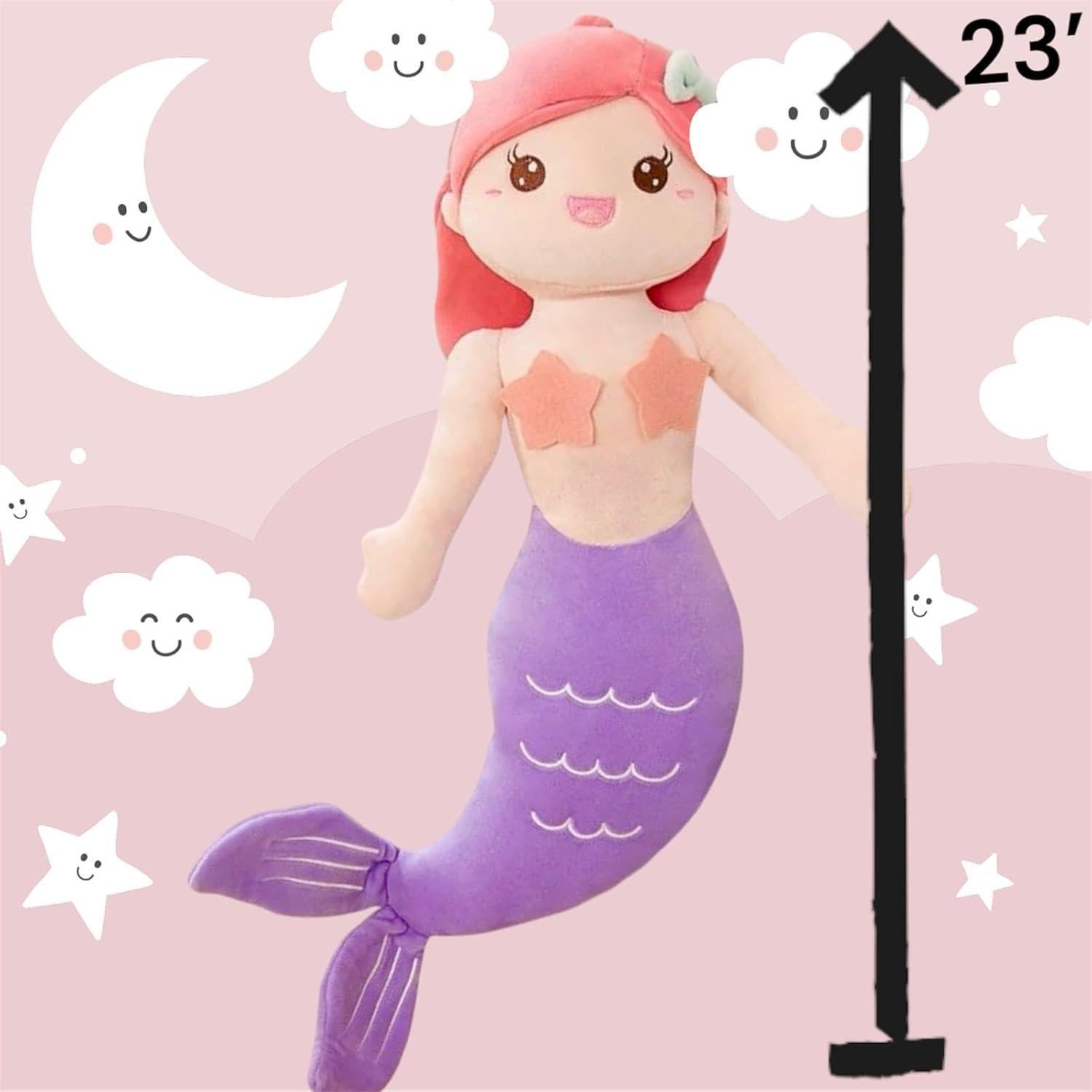 Peluche Sirena Almohada Suave 58 cm Fucsia y Morado