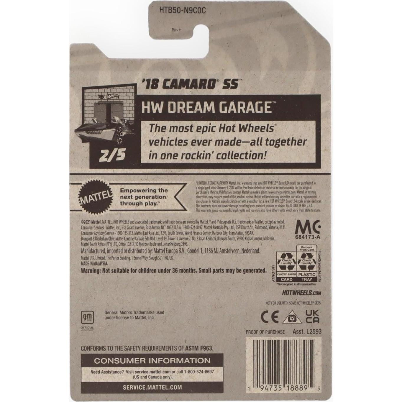 Auto a Escala 1:64 Hot Wheels Camaro SS 2018 Negro