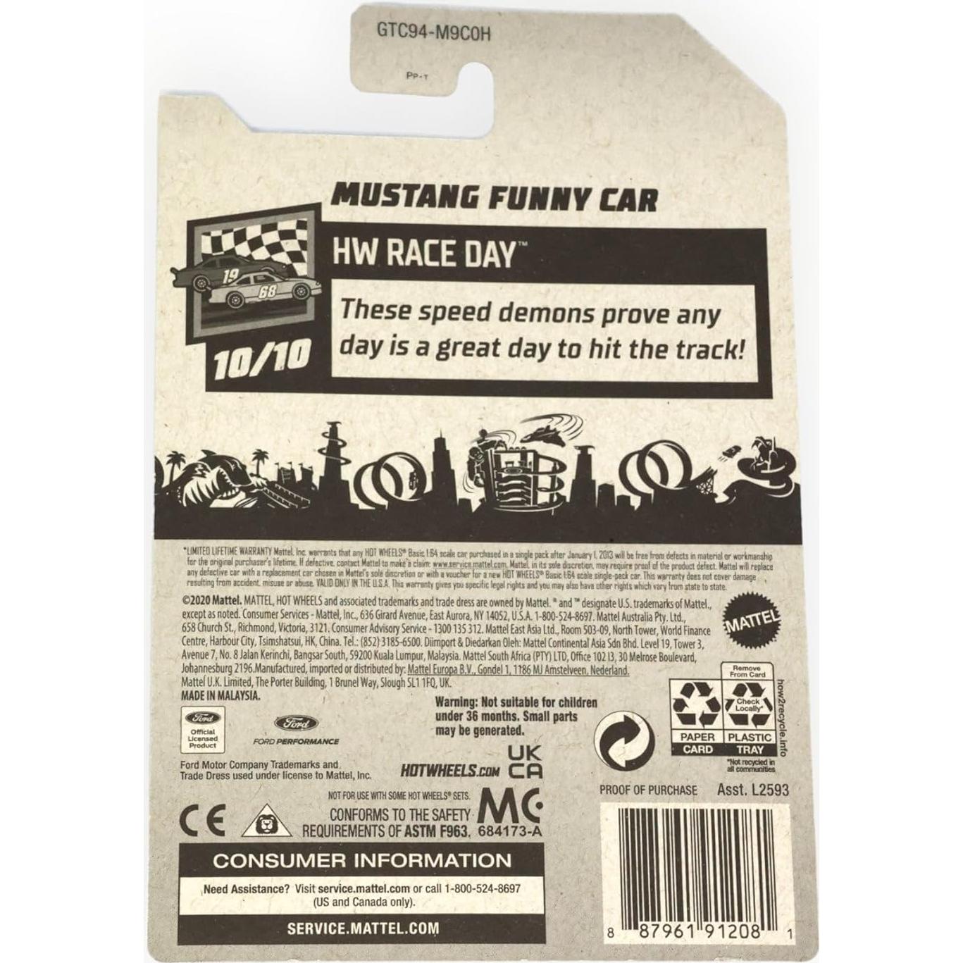 Hot Wheels Mustang Funny Car 1:64 Mattel Gris 156/250