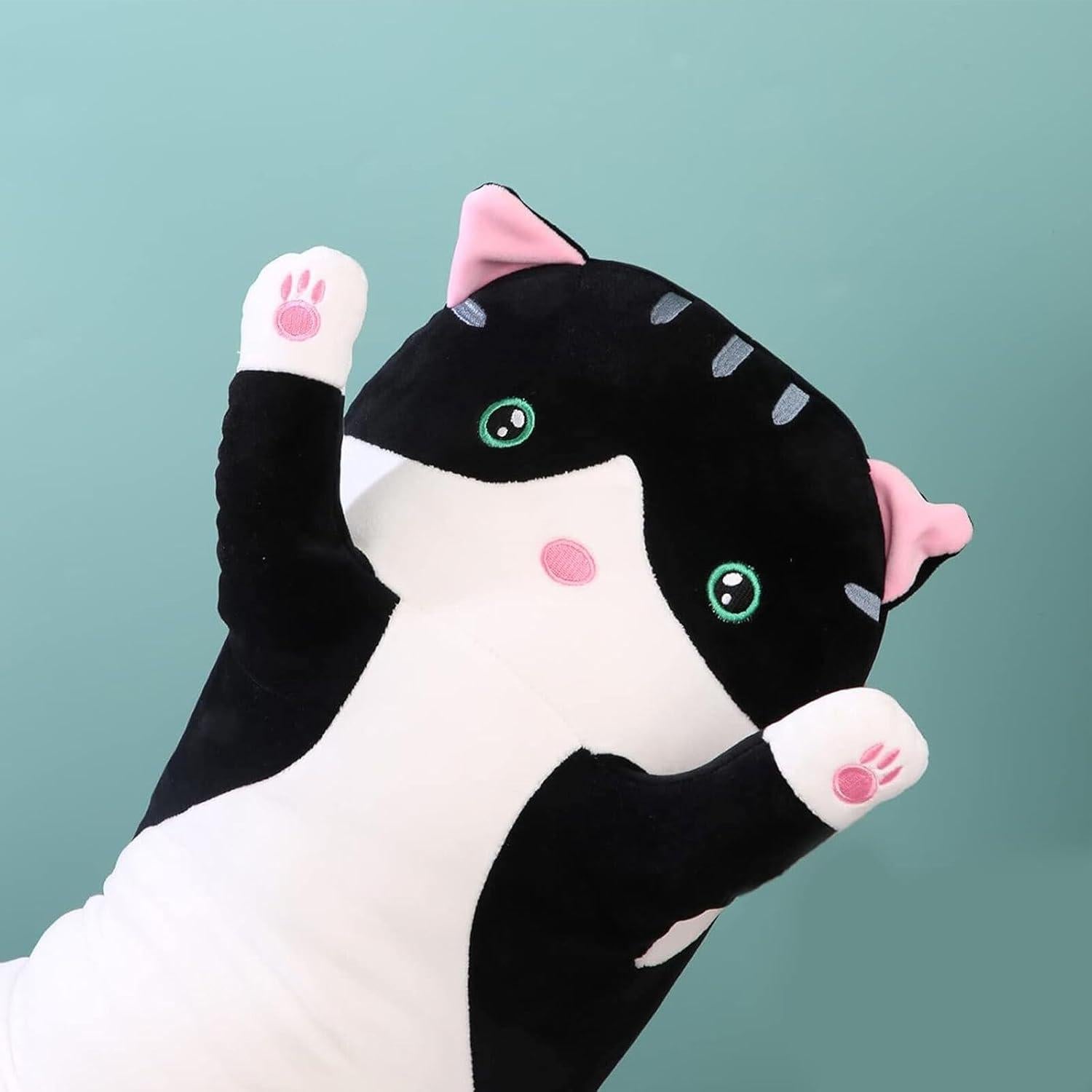 Long Cat Plush Pillow Soft Cat Hugging Pillow Stuffed Animal Pillow Cute Kitty Sleeping Throw Pillow Gift for Kids(50cm/19.68inch,Black