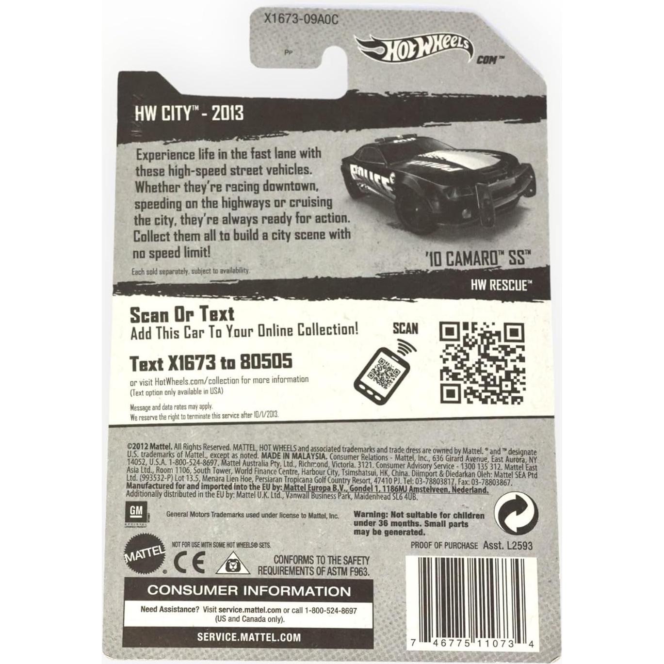 Hot Wheels Camaro SS Policía 1:64 Escala Coleccionable