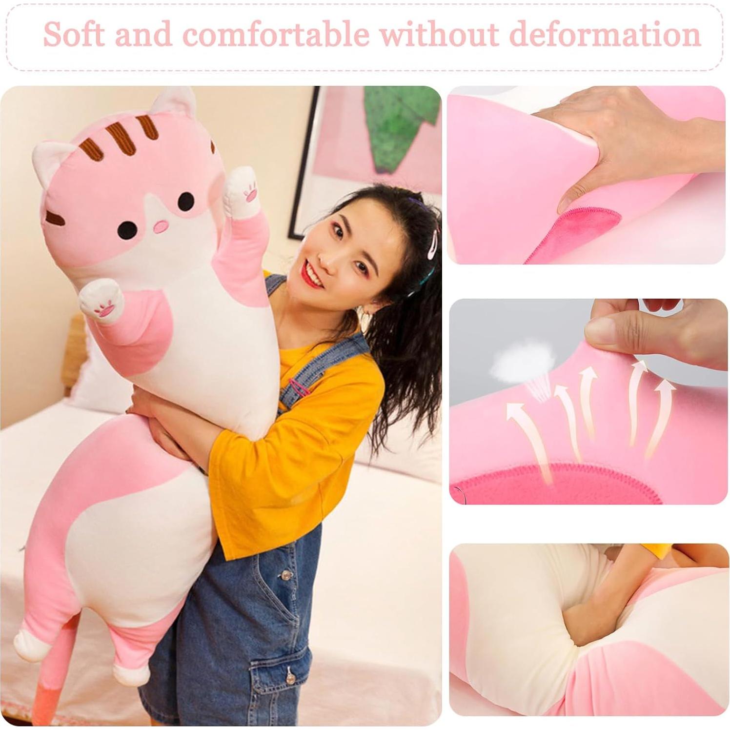 Almohada de Gato Peluche Somao 110 cm Rosa Suave