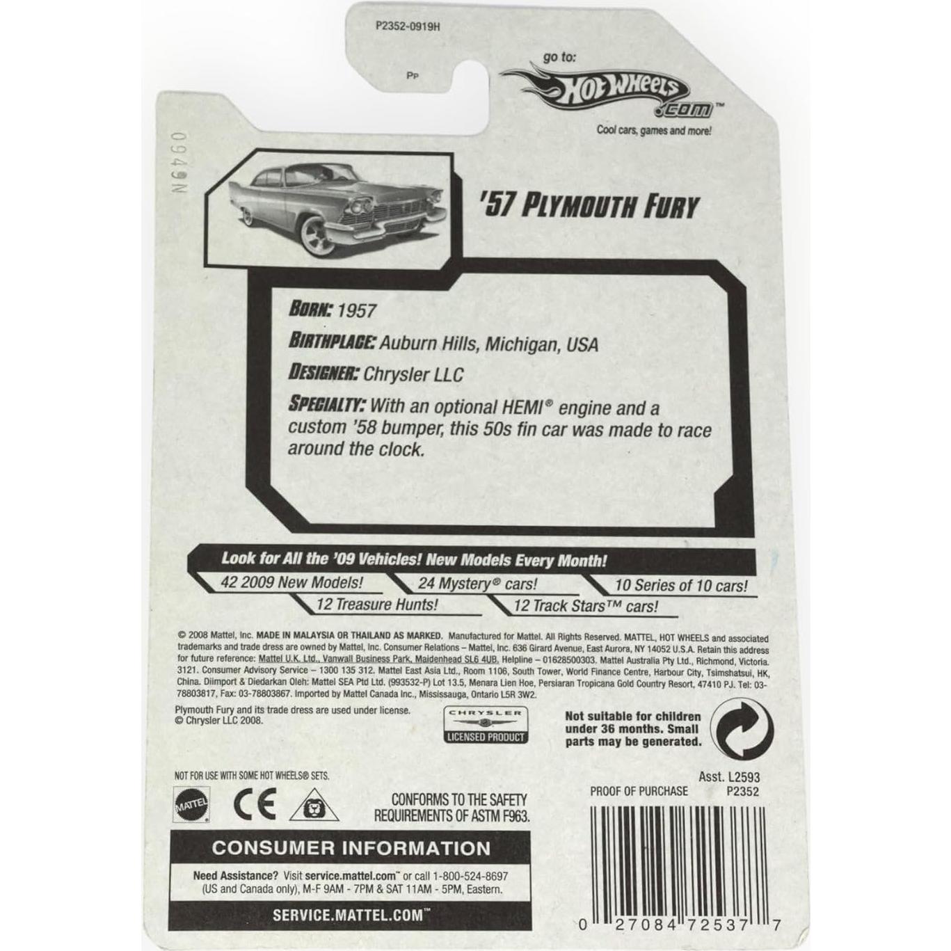 Hot Wheels 2009 Treasure Hunts Plymouth Fury 1:64 Escala