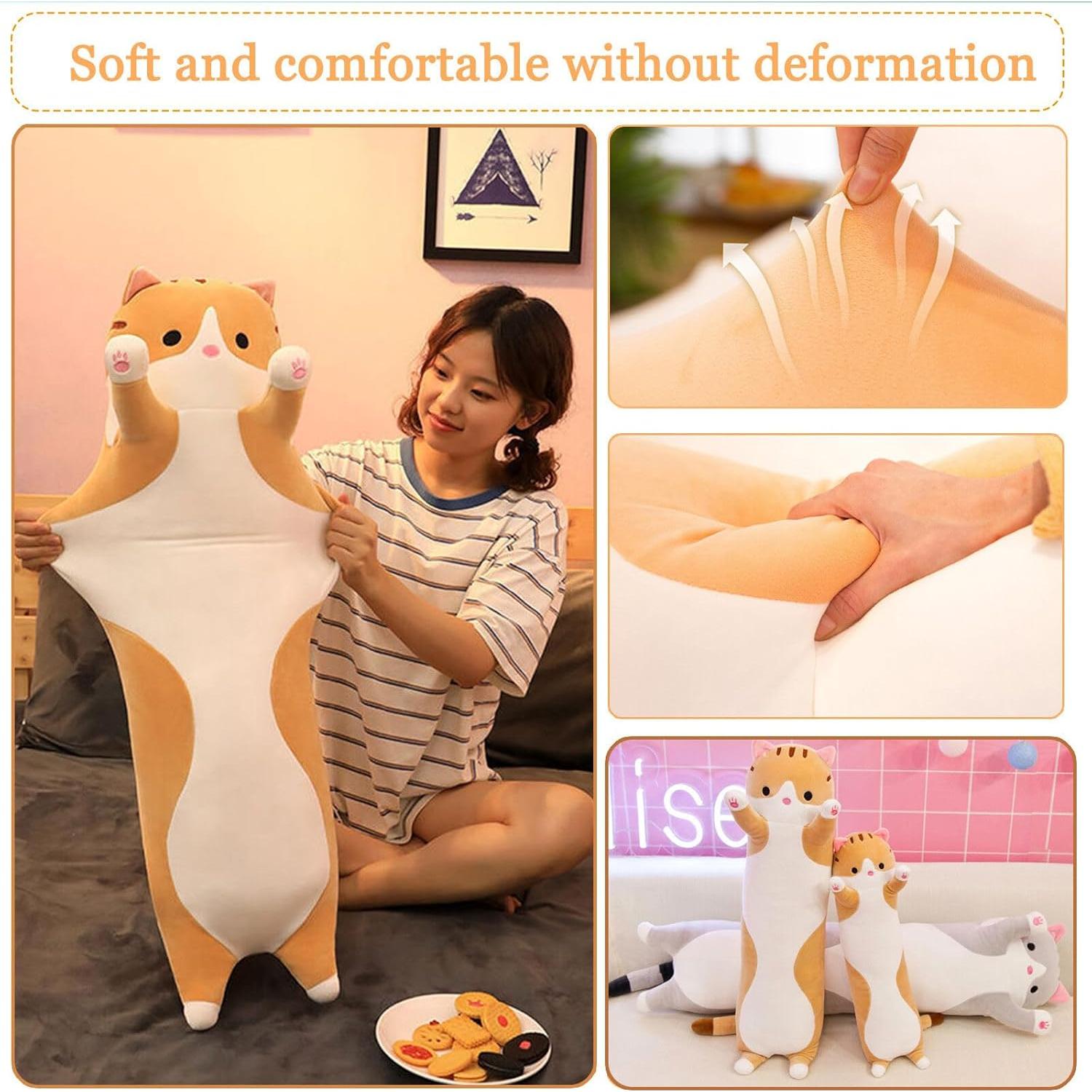 Almohada de Gato Peluche Somao 70 cm Suave Amarillo