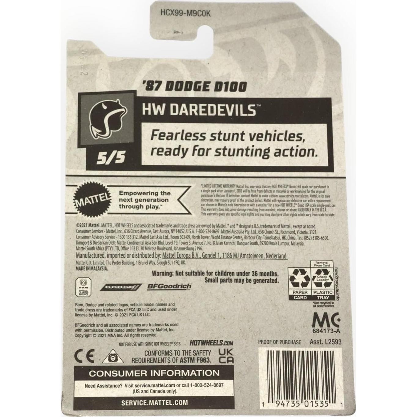 Hot Wheels 2022 Dodge D100 HW Daredevils 5/5 Negro