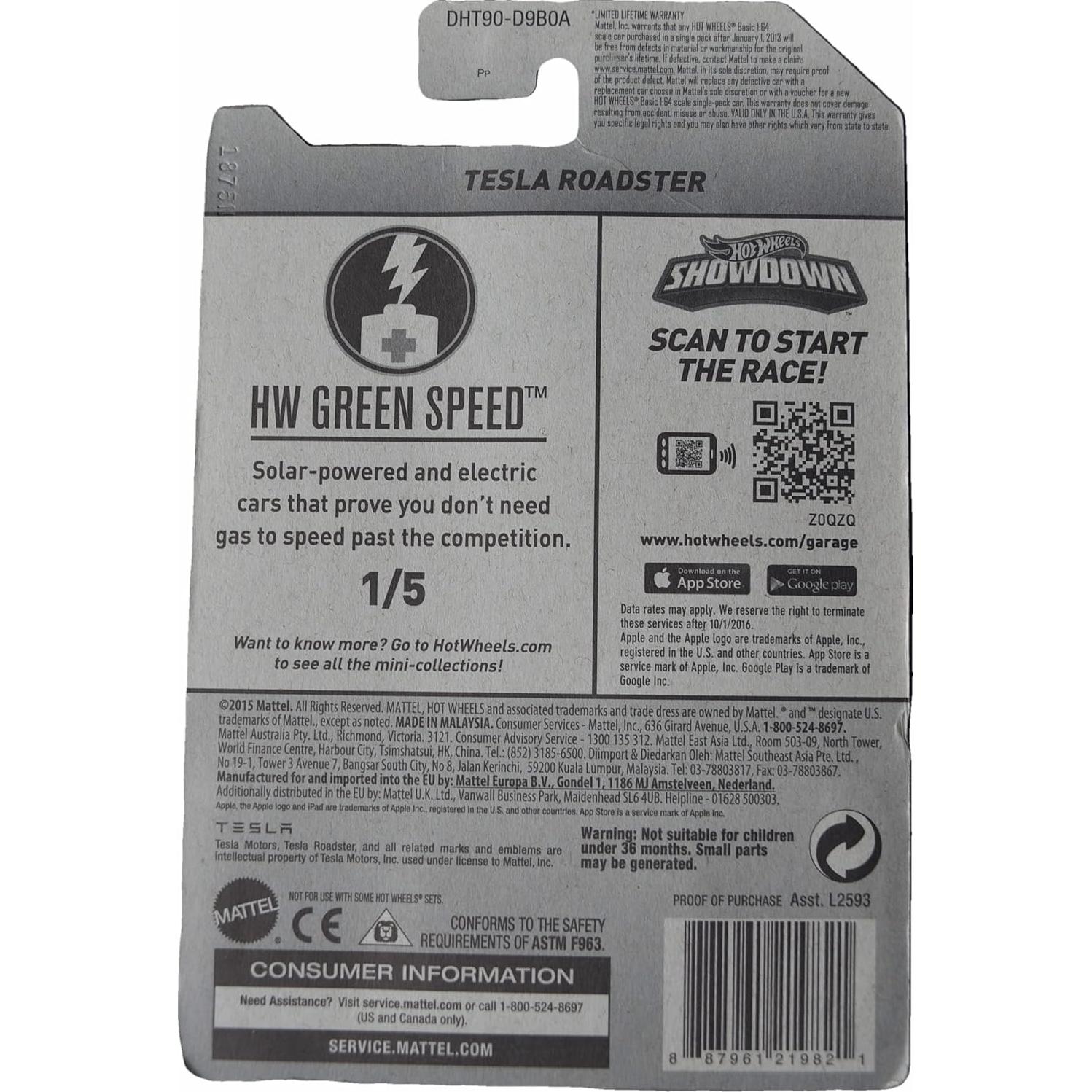 Coche de Juguete Hot Wheels Tesla Roadster Escala 1:64