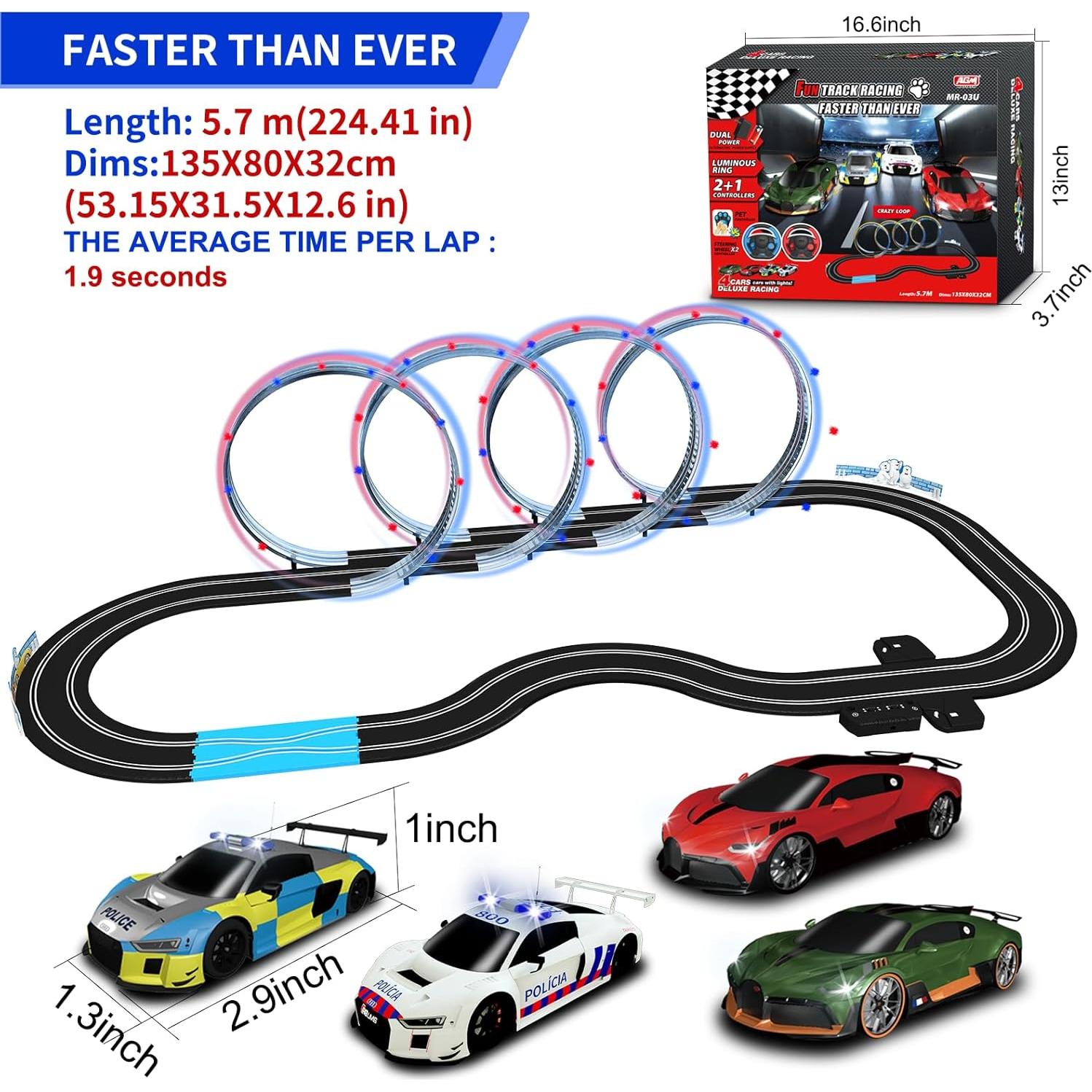 Pista de Carreras de Coches de Slot AGM MASTECH 5.7m 4 Coches Iluminados