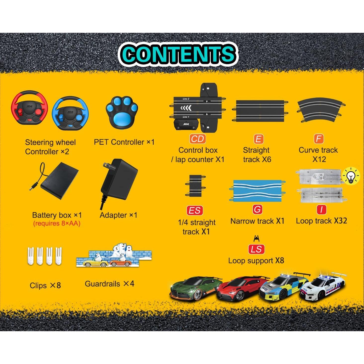 Pista de Carreras de Coches de Slot AGM MASTECH 5.7m 4 Coches Iluminados