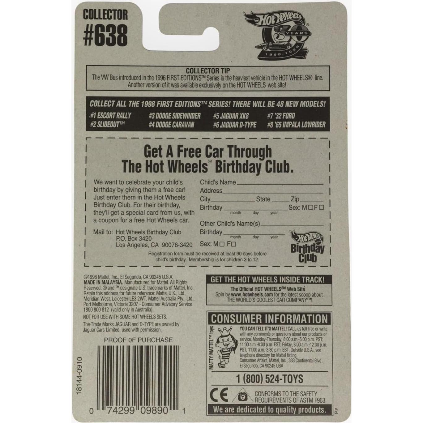 Auto de Colección Hot Wheels Jaguar D-Type Azul 1998 1:64