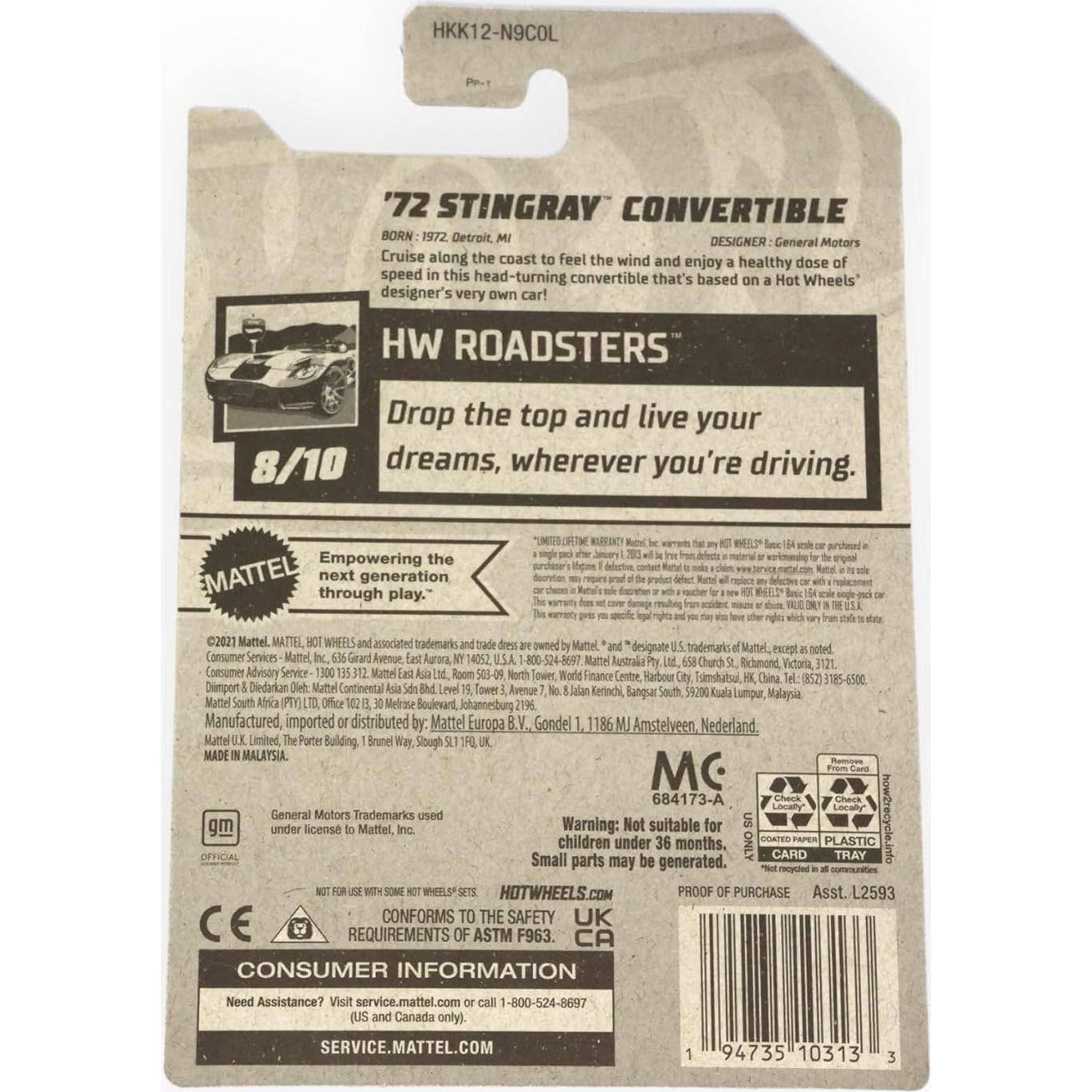 Hot Wheels Stingray Convertible 1972 Escala 1:64 Mattel