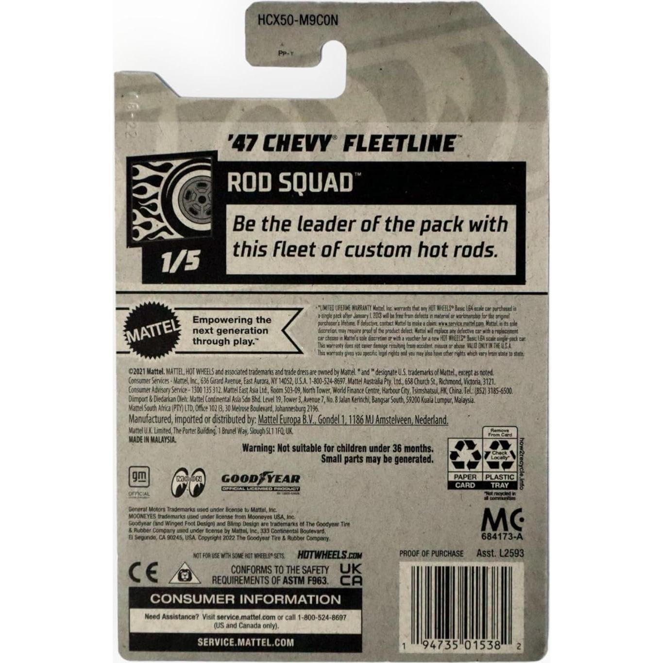 Auto de colección Hot Wheels Chevy Fleetline 1947 1:64