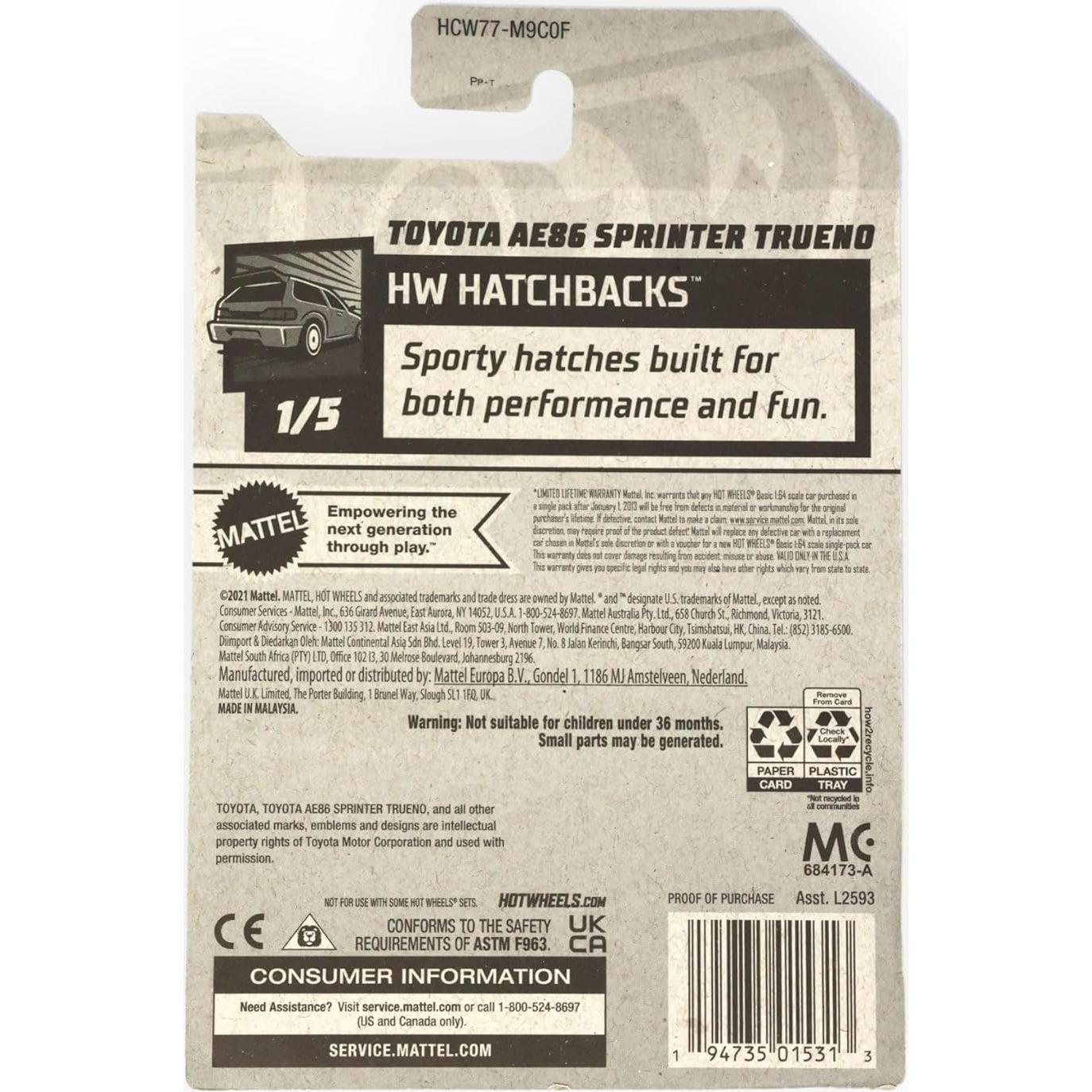 DieCast Hot Wheels Toyota AE86 Sprinter Trueno 1:64 Rojo