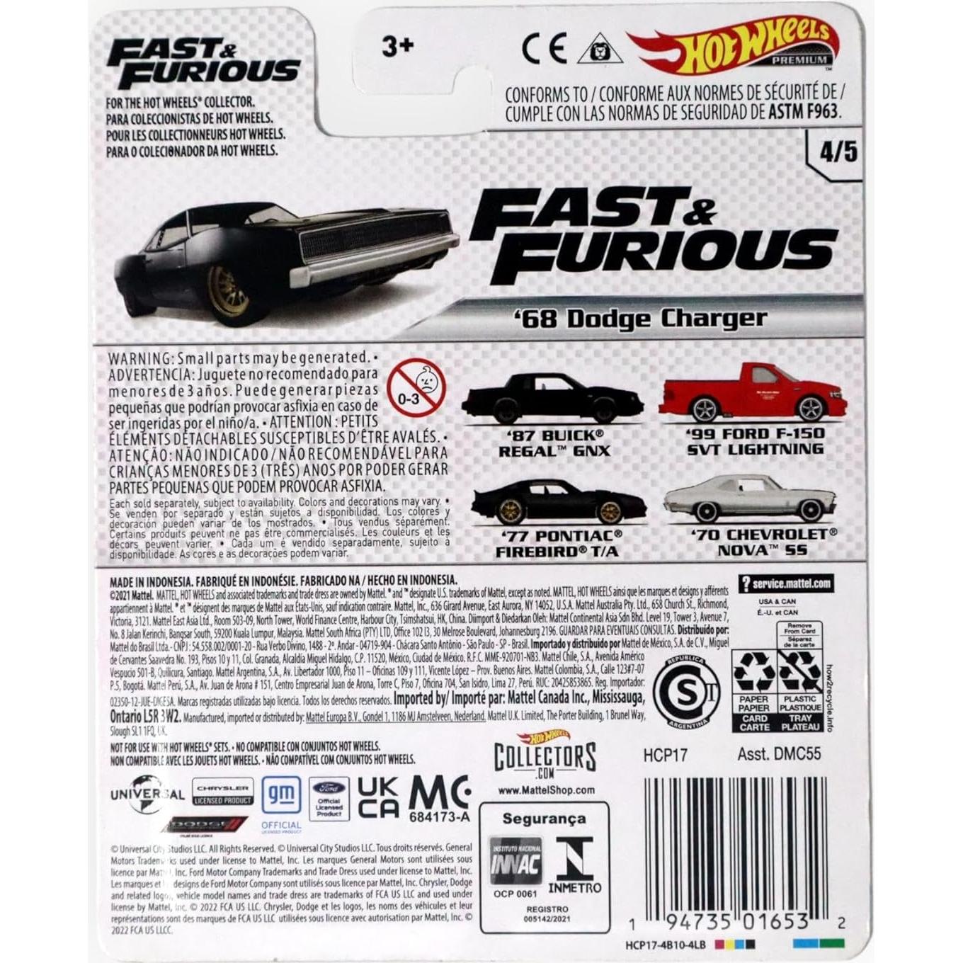 Hot Wheels Dodge Charger '68 Rápido y Furioso Premium