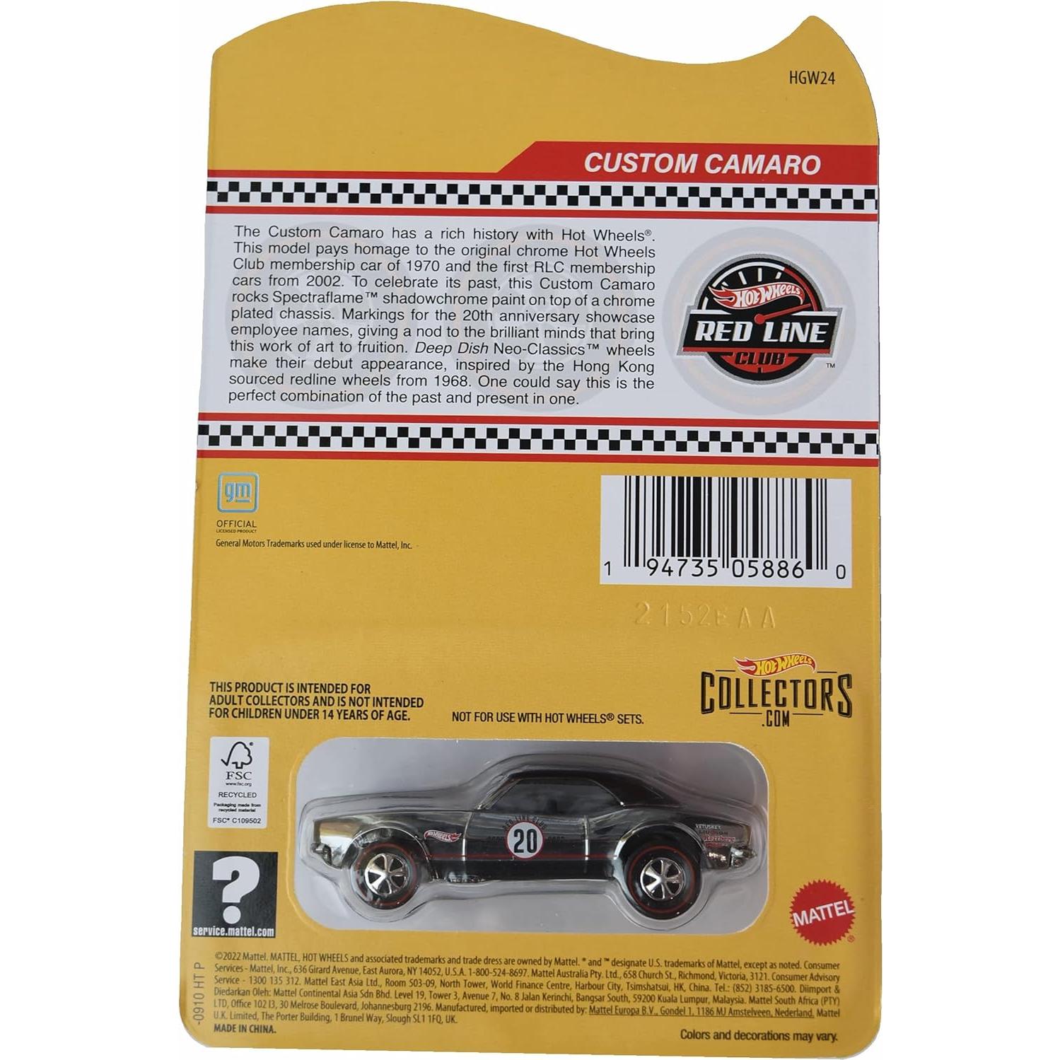 Hot Wheels Camaro Personalizado RLC 1:64 Escala 20.32 cm