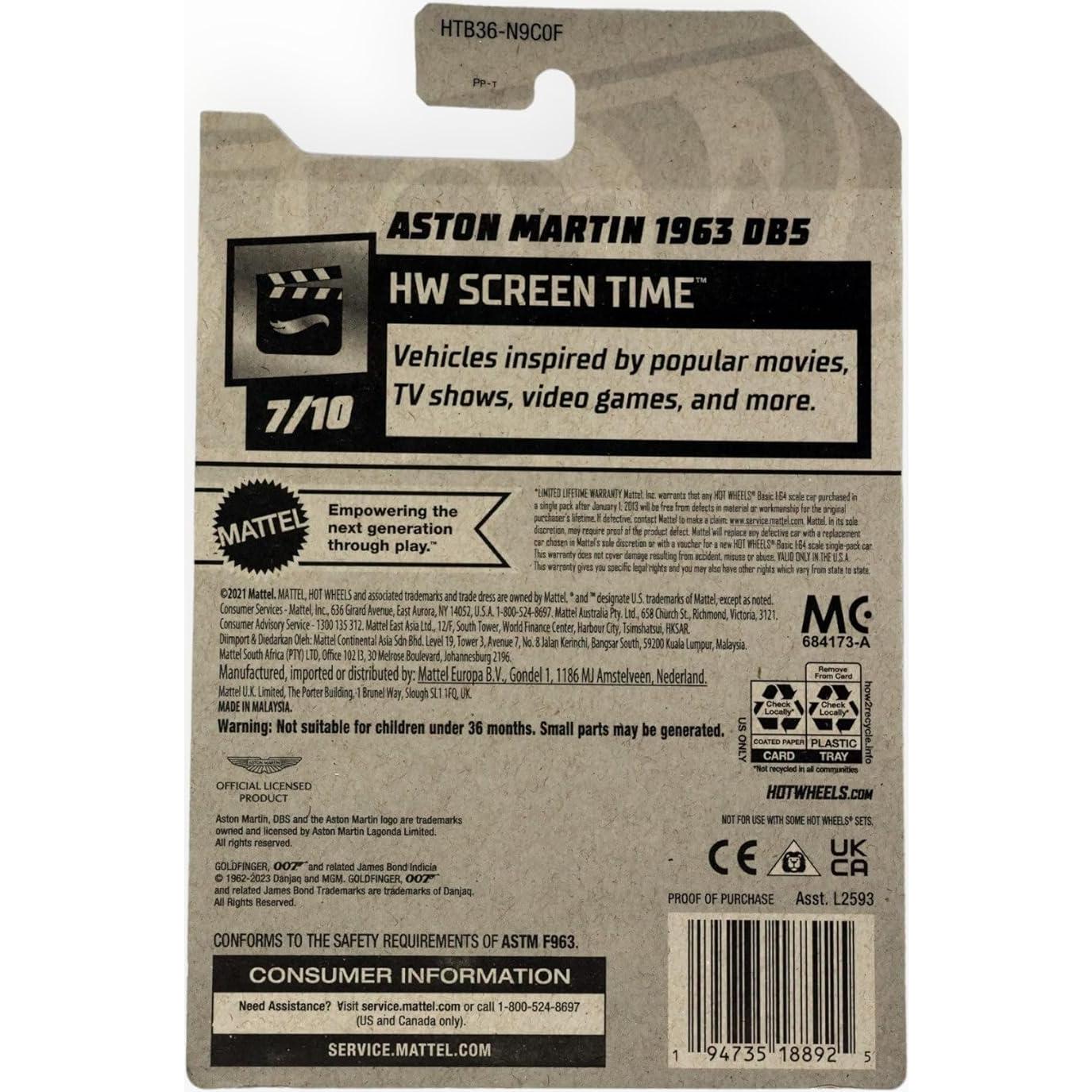 Hot Wheels Aston Martin 1963 DB5 Escala 1:64 Metal