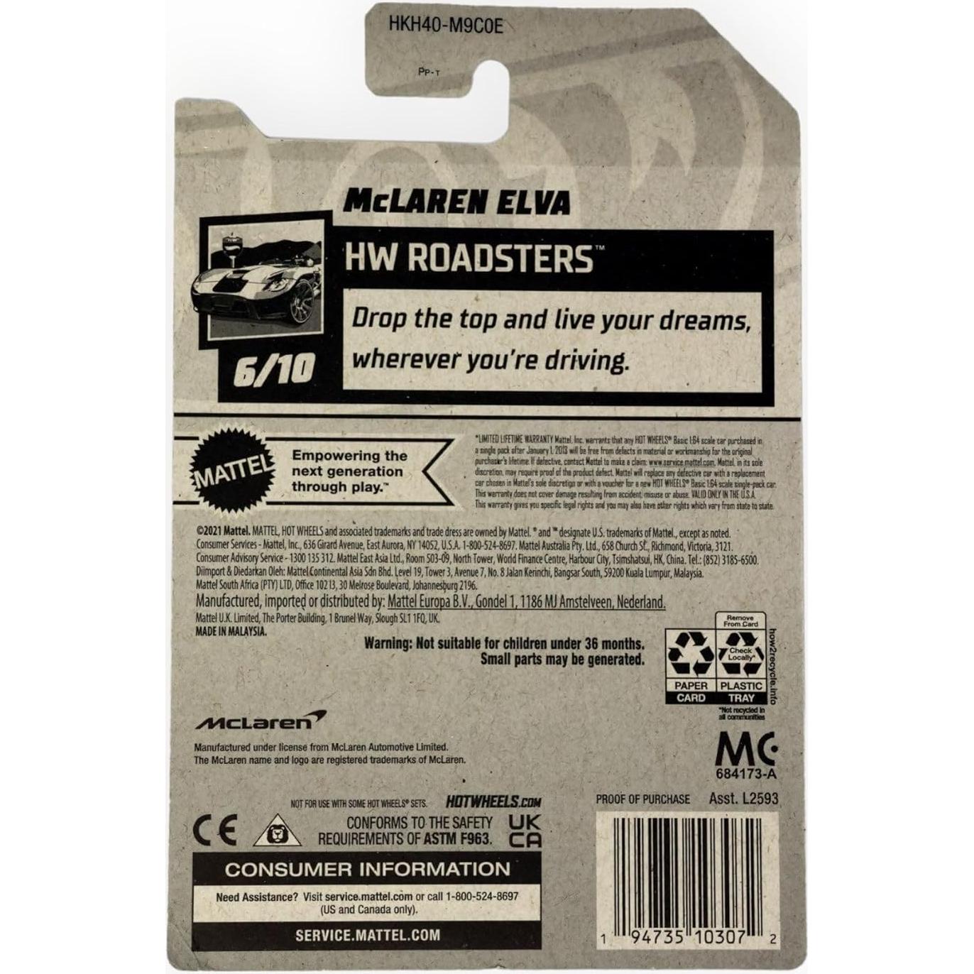 Hot Wheels McLaren Elva 1:64 - Coche de Juguete Metal