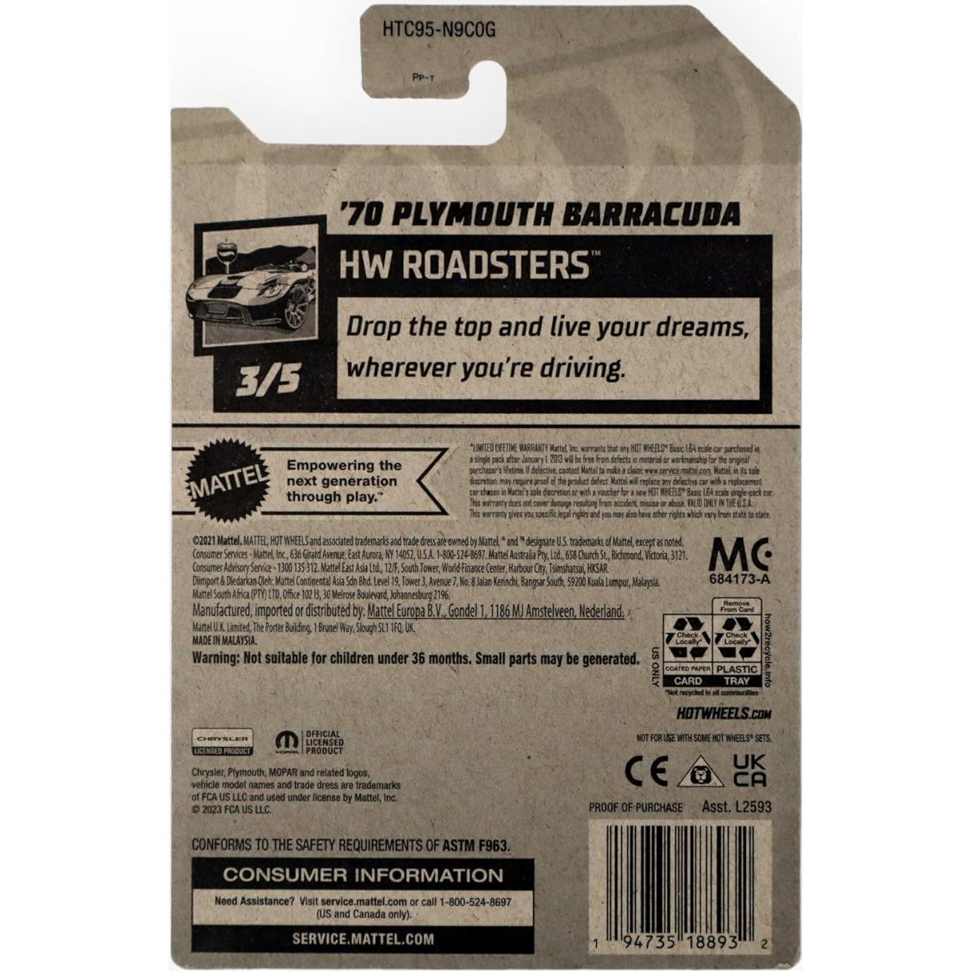 Hot Wheels 2024 Plymouth Barracuda 1970 Mini Coche 7.5 cm