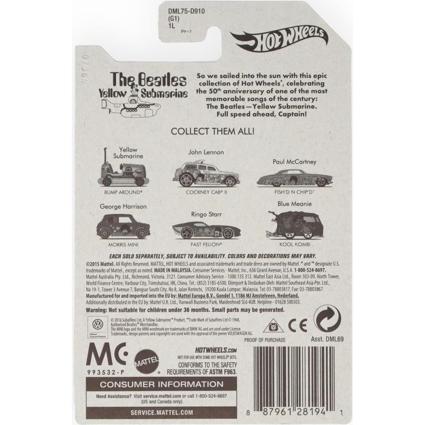 Auto Coleccionable Hot Wheels Beatles Submarino Amarillo 7.62 cm
