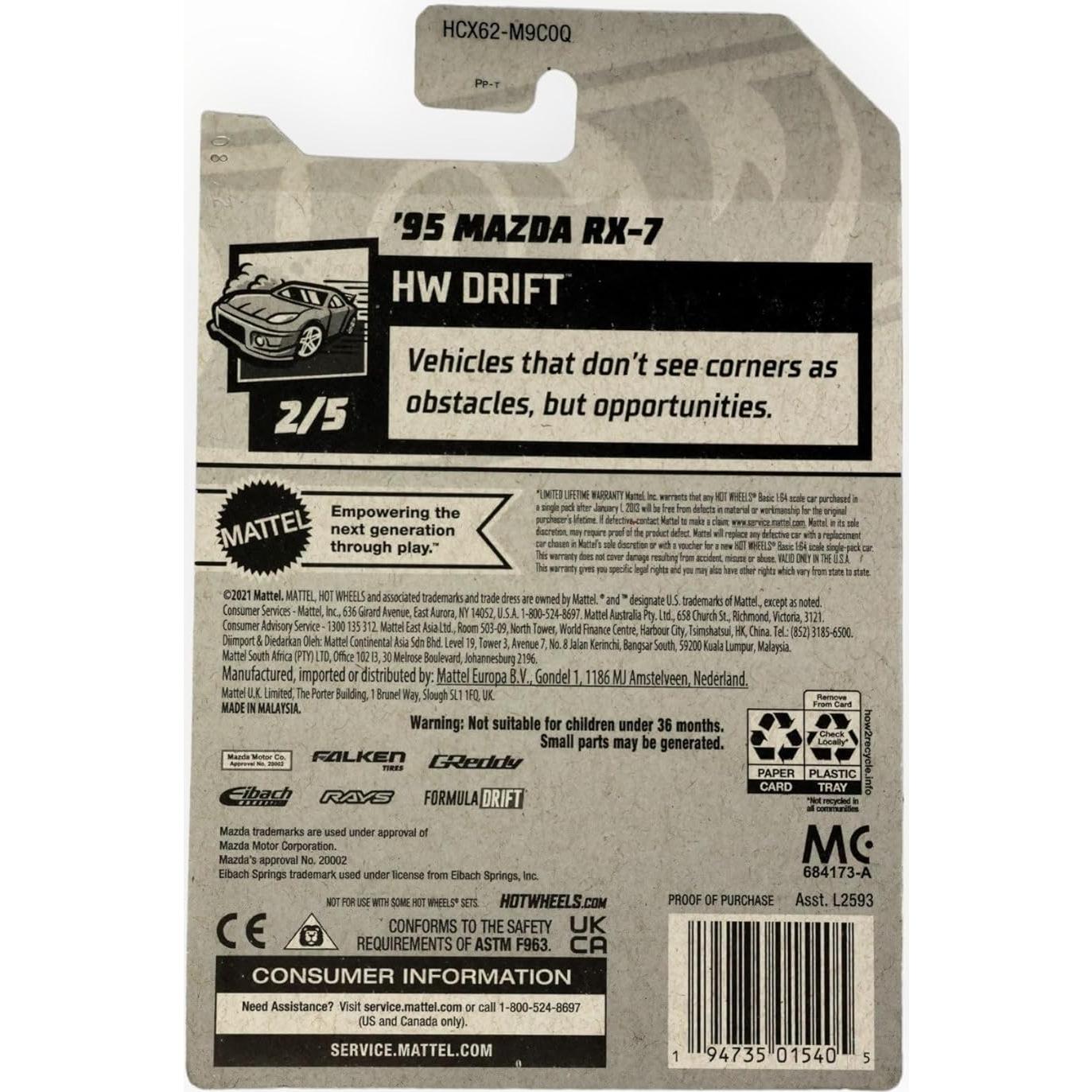 Hot Wheels Mazda RX-7 1995 Plata/Azul 1:64 Coleccionable