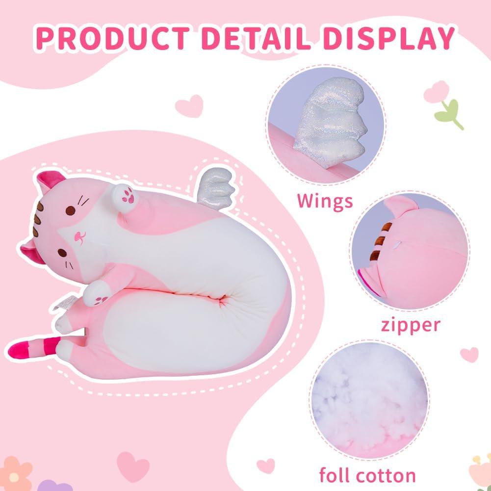 Almohada de Gato de Peluche Rosa 70cm Suave y Abrazable
