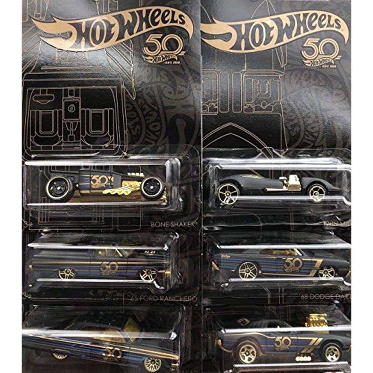 Set de 6 Coches Diecast Hot Wheels 50 Aniversario - Negro y Dorado