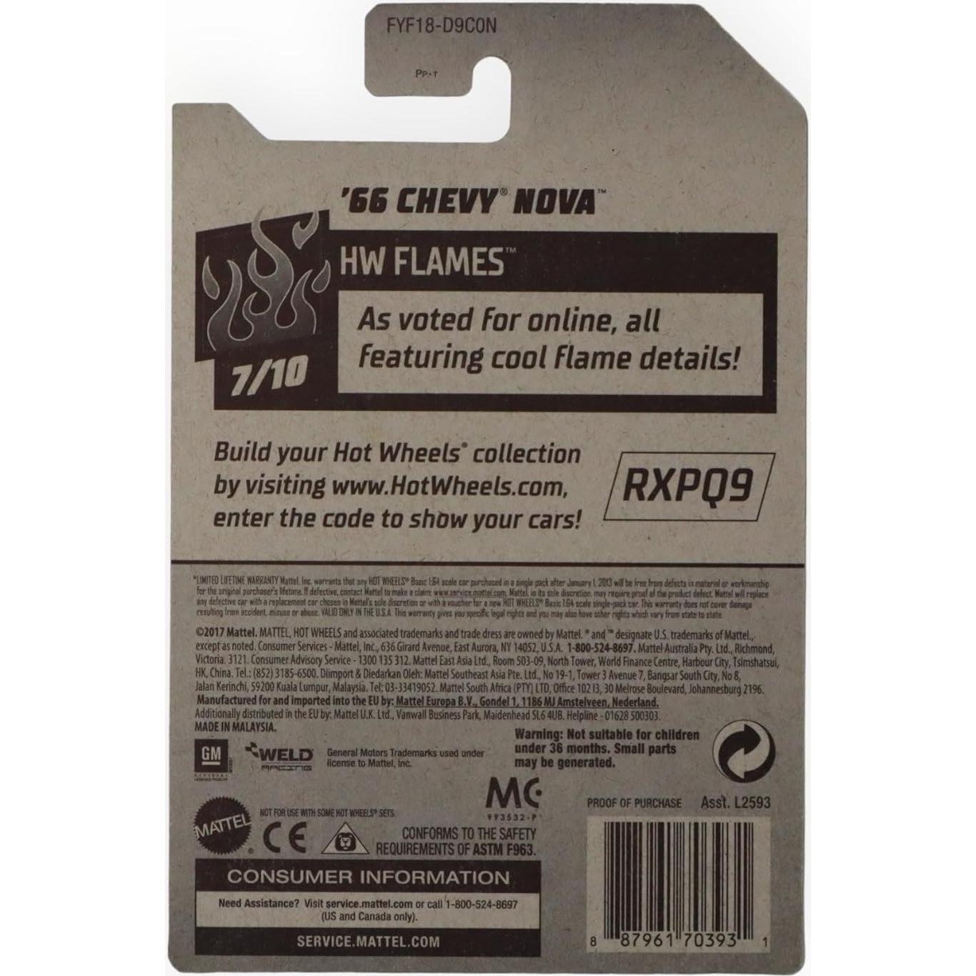 Auto de Colección Hot Wheels '66 Chevy Nova Negro 23g