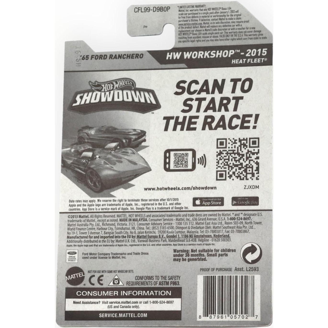 Hot Wheels 2015 Camión '65 Ford Ranchero Amarillo con Llamas