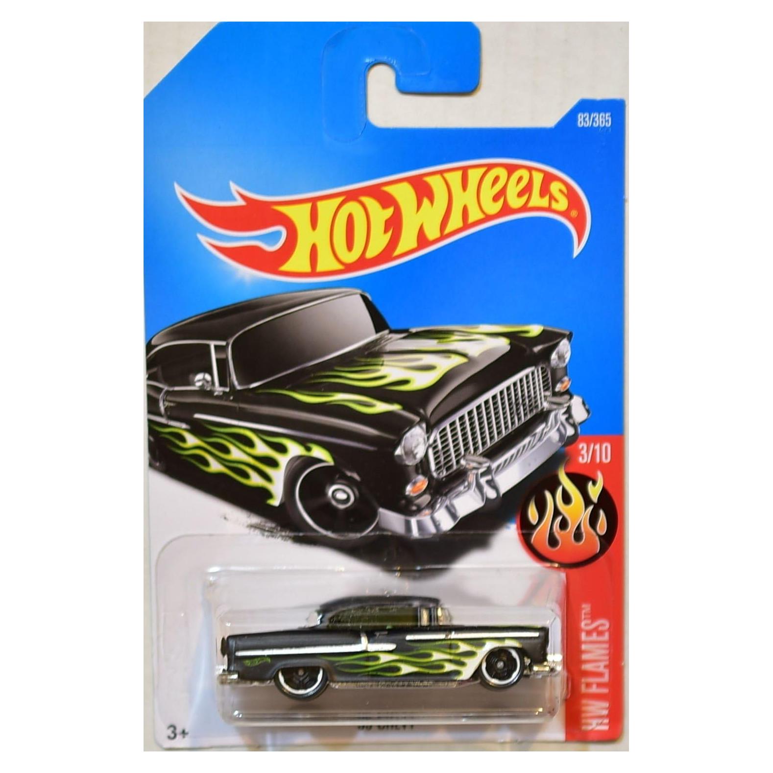 Hot Wheels 2017 '55 Chevy Negro Mate 1:64 con Llamas