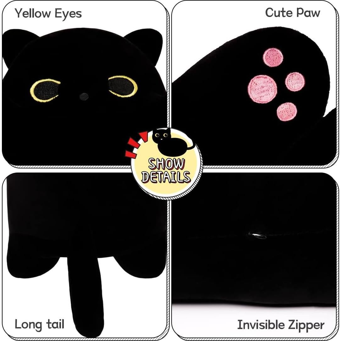 Gato de Peluche Negro 70cm Almohada Abrazo Regalo Niños