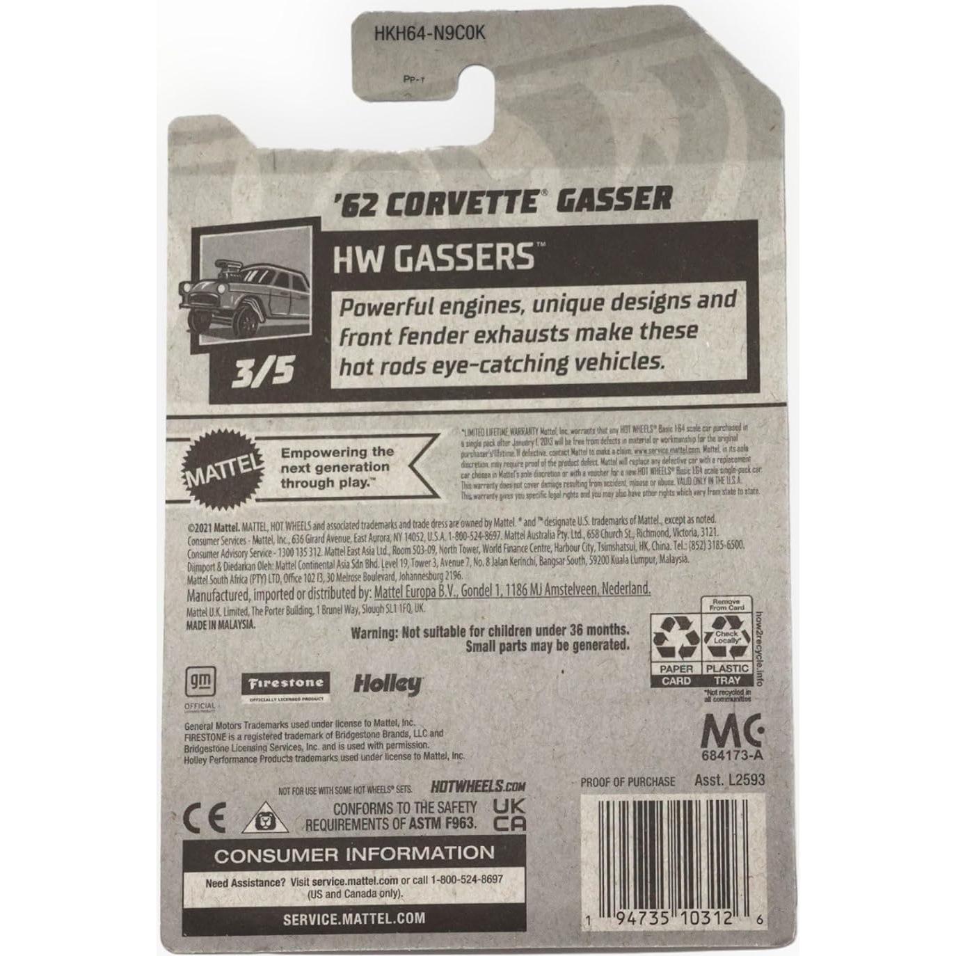 Hot Wheels 1:64 Corvette Gasser Rojo - Coche de Fundición