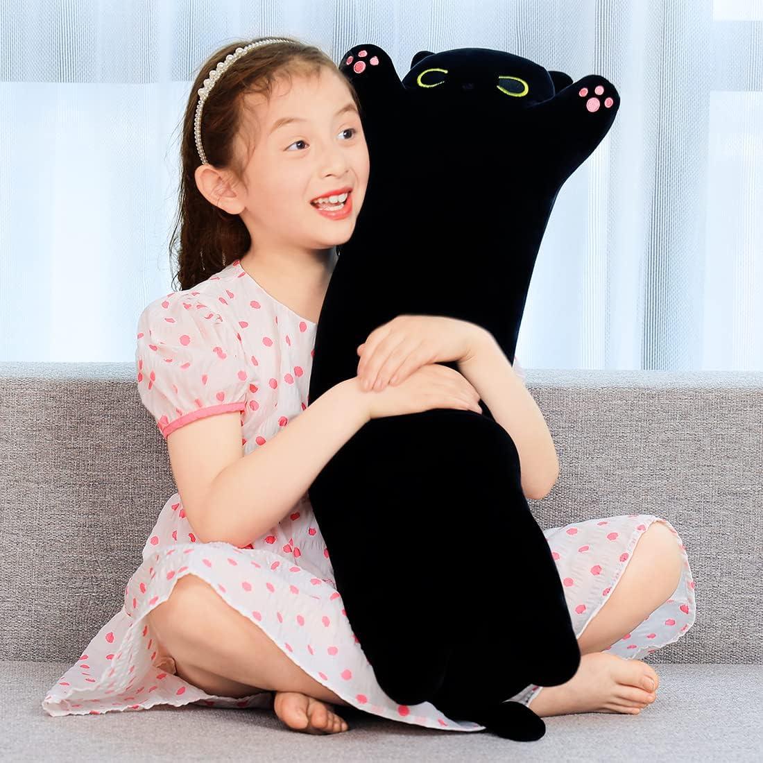 Pillow de Peluche Gato Negro MIAOHAHA 90cm Suave y Abrazo