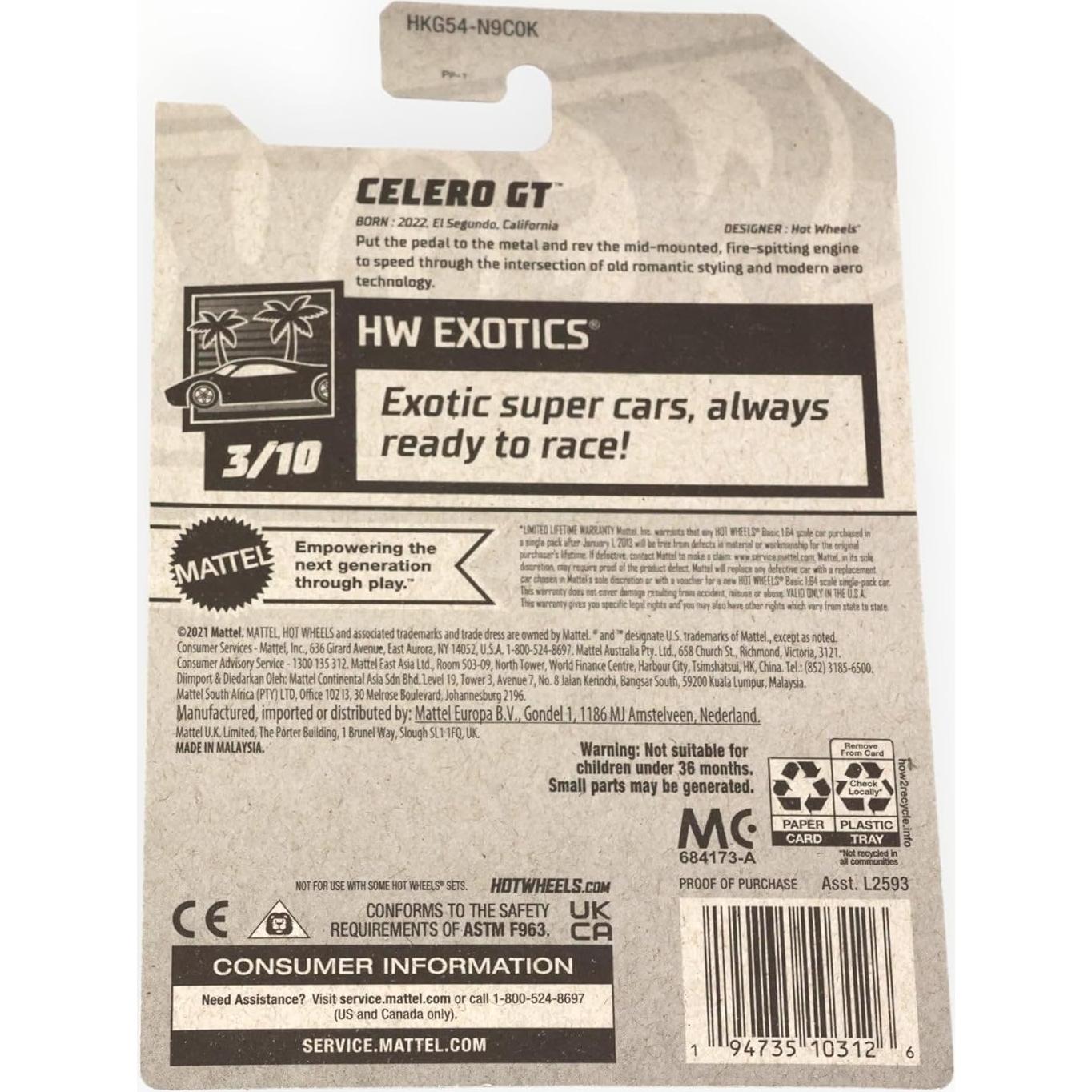 Auto de Juguete Hot Wheels Celero GT Escala 1:64 Gris