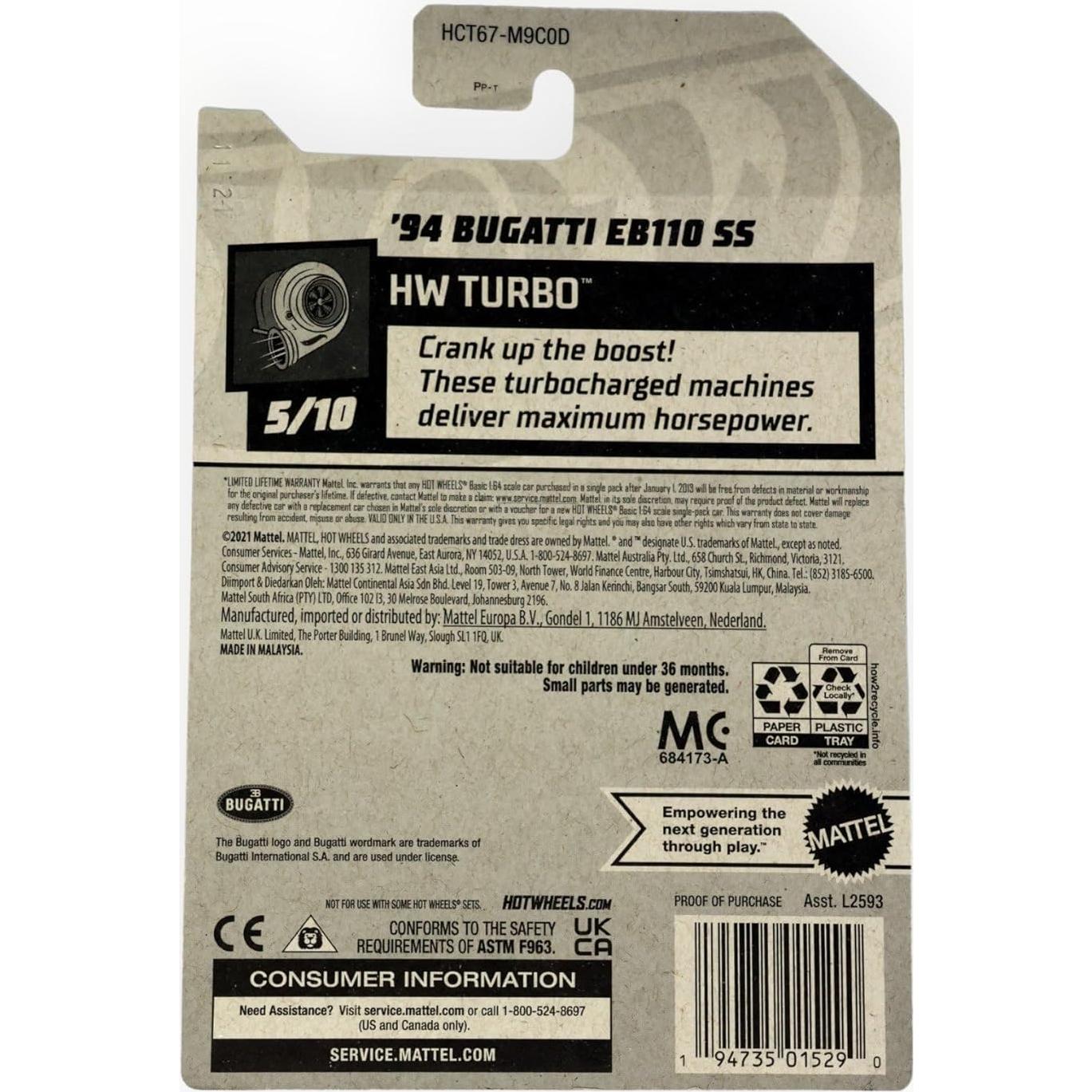 Hot Wheels Bugatti EB110 SS 1:64 Amarillo Metal Fundido