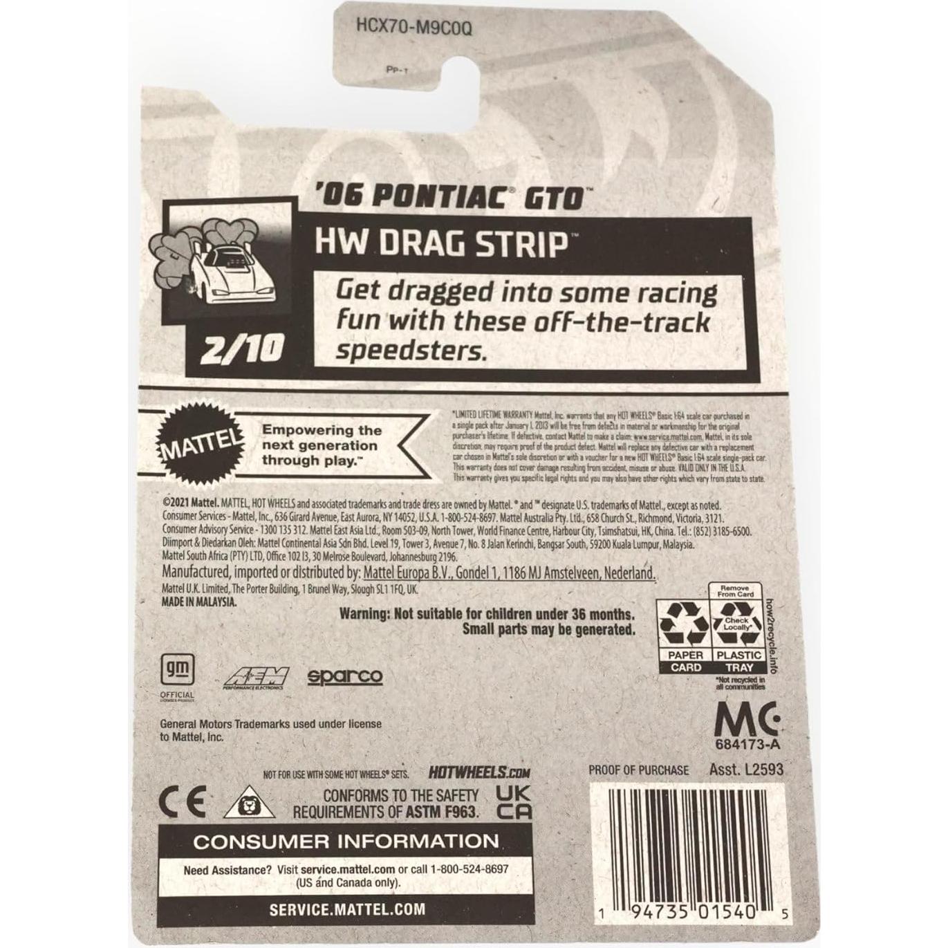 Hot Wheels Pontiac GTO 2006 Negro Escala 1:64 Nuevo Sellado