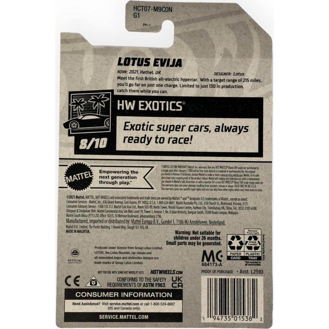 Auto de Juguete Hot Wheels Lotus Evija 1:64 Escala