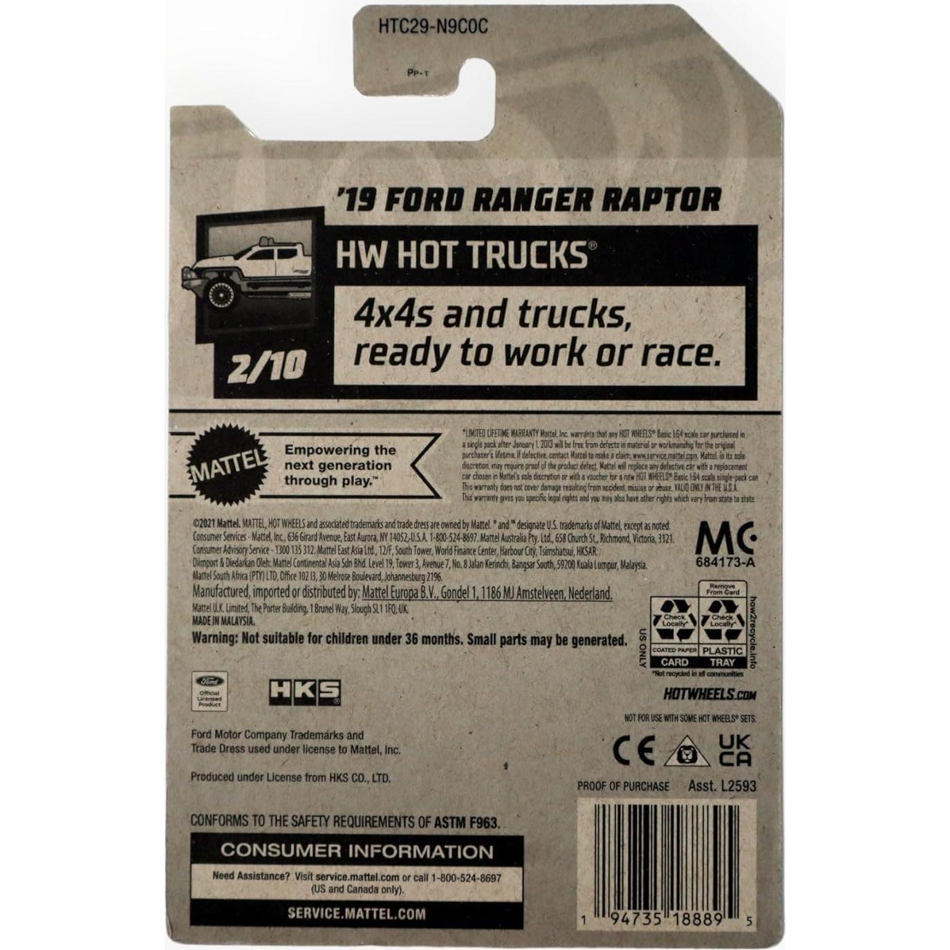 Auto a Escala Hot Wheels Ford Ranger Raptor 1:64 Negro