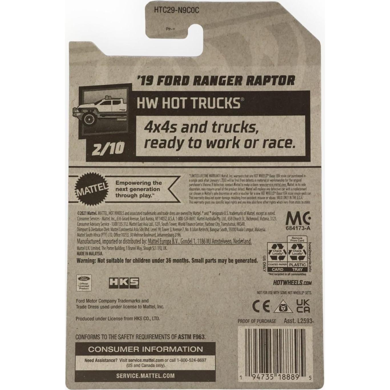 Auto a Escala Hot Wheels Ford Ranger Raptor 1:64 Negro