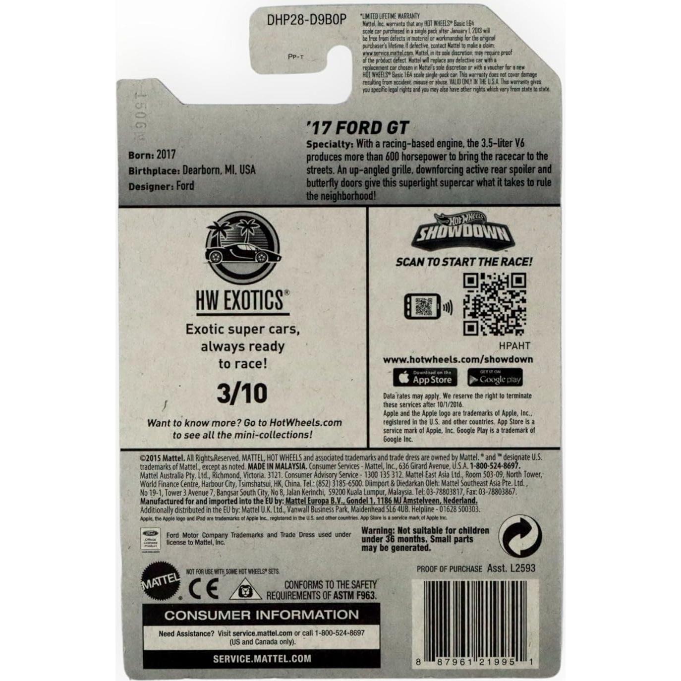 Hot Wheels 2016 Ford GT Azul 1:64 Coleccionable