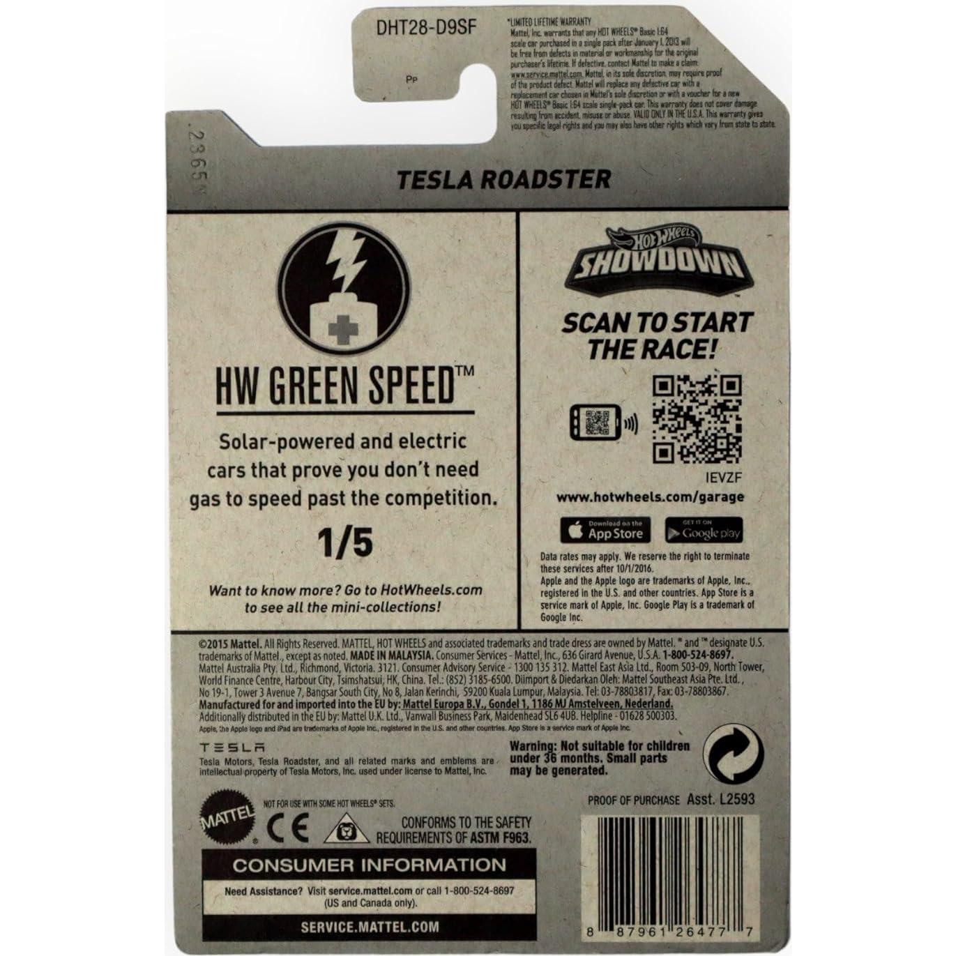 Hot Wheels Tesla Roadster Rojo 1:64 2015 Edición Limitada