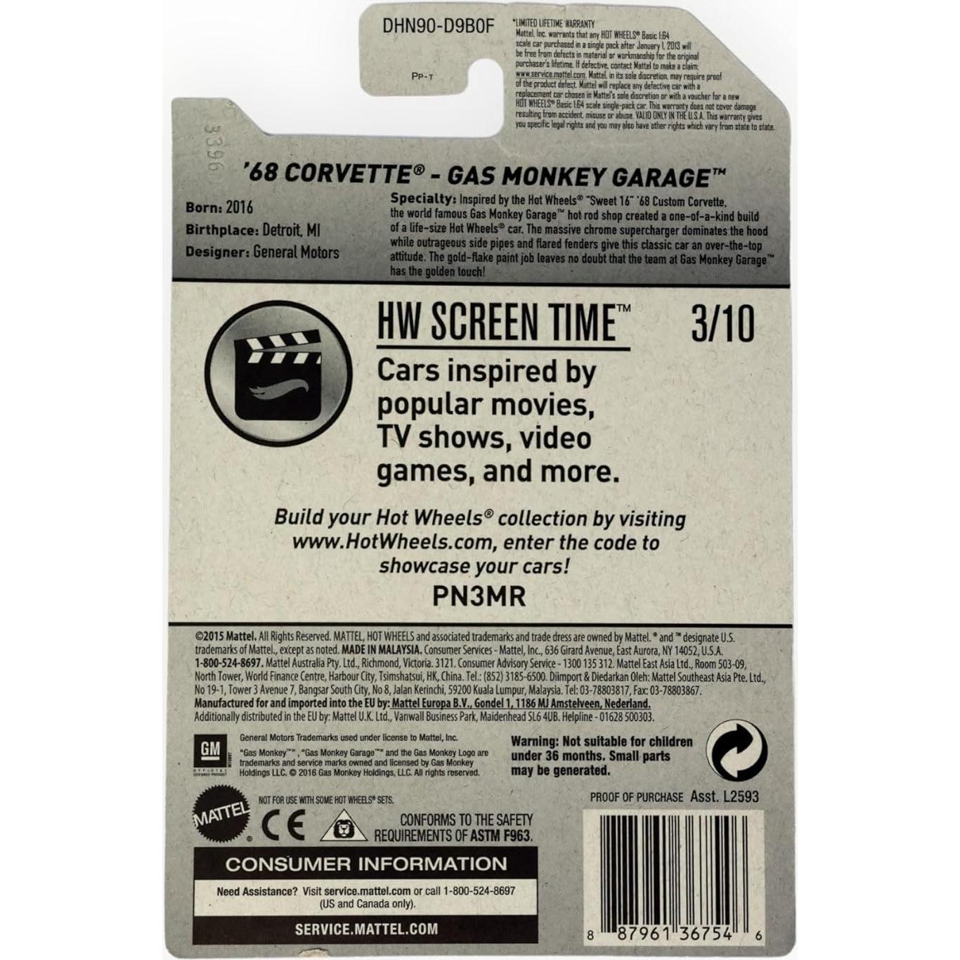 Hot Wheels 2017 Corvette Gas Monkey Garage 1:64 Escala