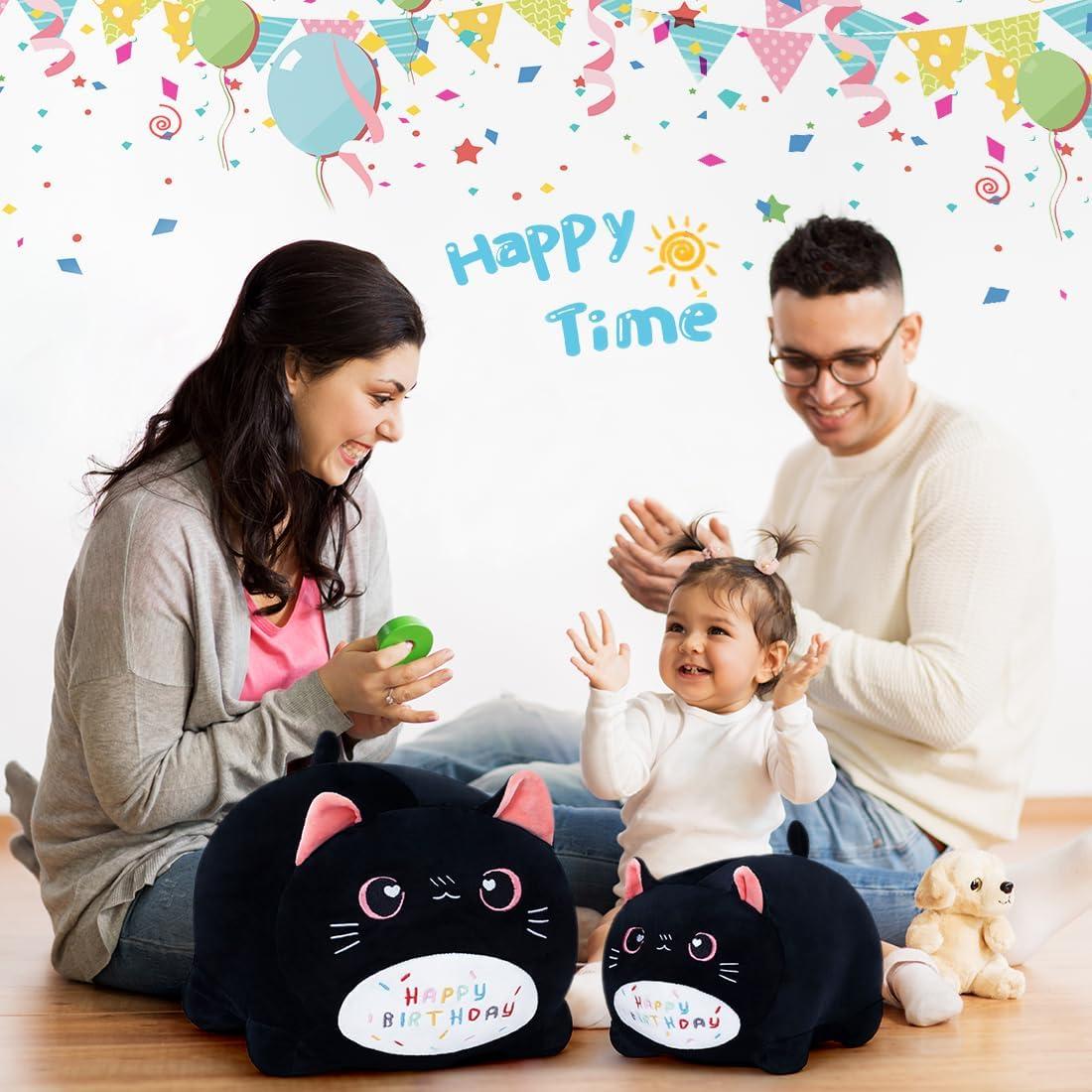 Almohada de Juguete de Felpa Gato Negro 25cm Feliz Cumpleaños