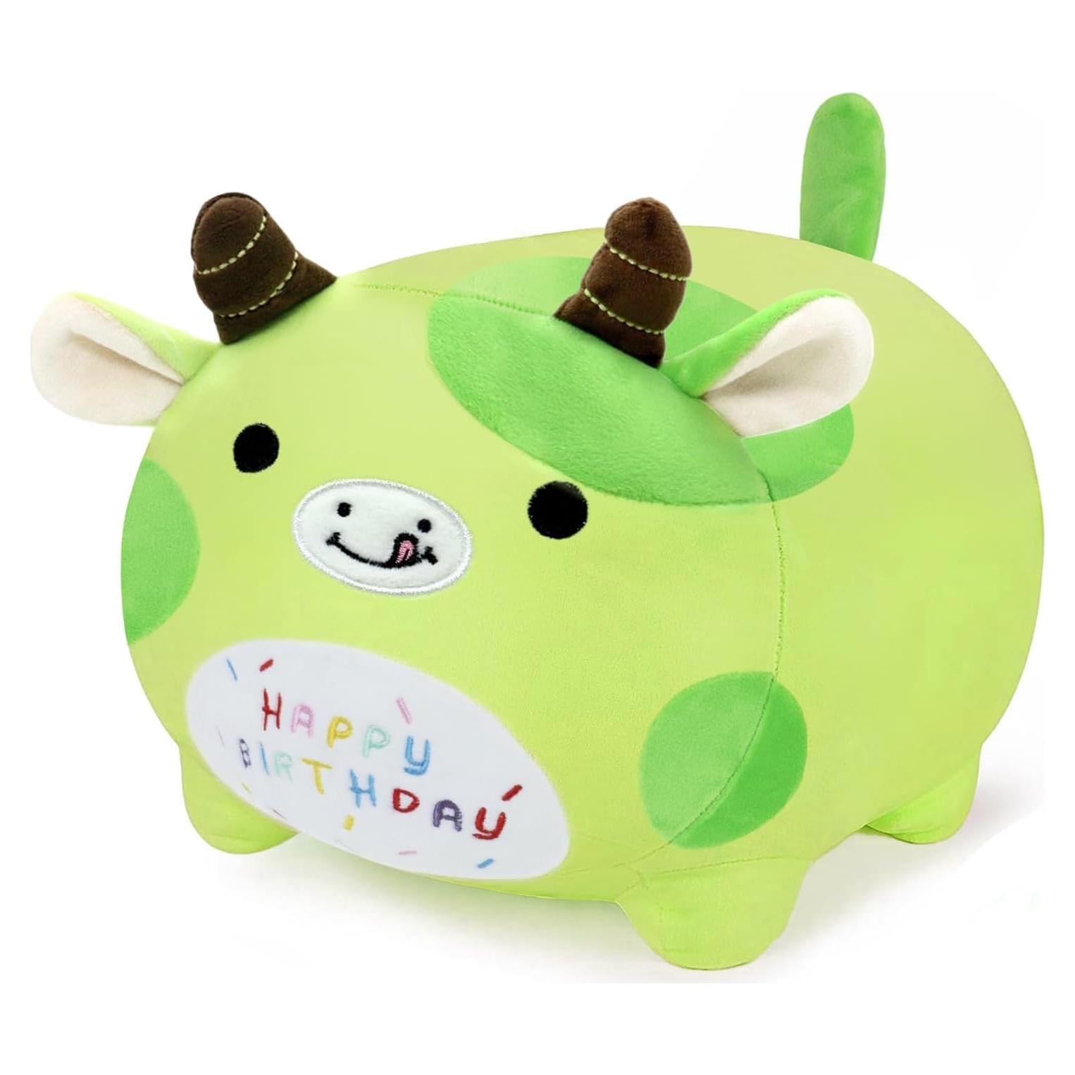 Almohada de Peluche Vaca de Aguacate 25 cm Feliz Cumpleaños