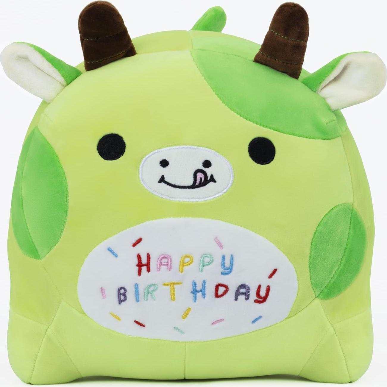 Almohada de Peluche Vaca de Aguacate 25 cm Feliz Cumpleaños