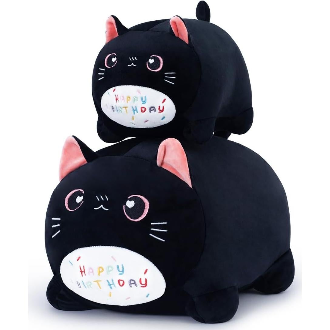 Almohada de Felpa Gato Negro Feliz Cumpleaños 25 cm